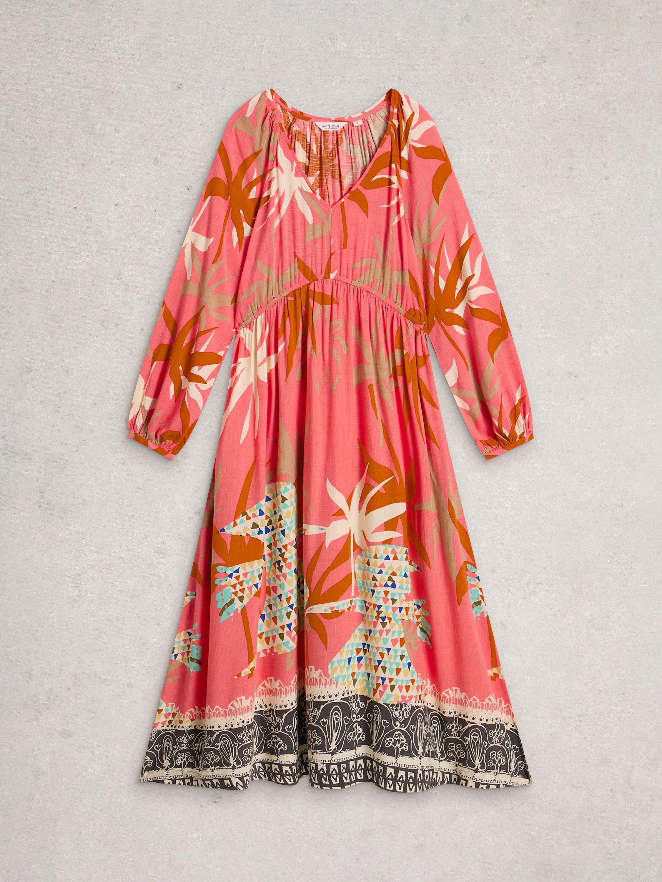 Product image 5 of 6, which shows White Stuff Imogen Floral V Neck Midi Dress, Pink/Multi, 6