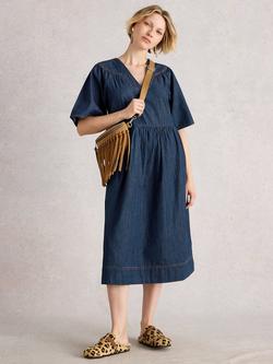 White Stuff Leo Denim Flared Midi Dress, Dk Denim, Dk Denim