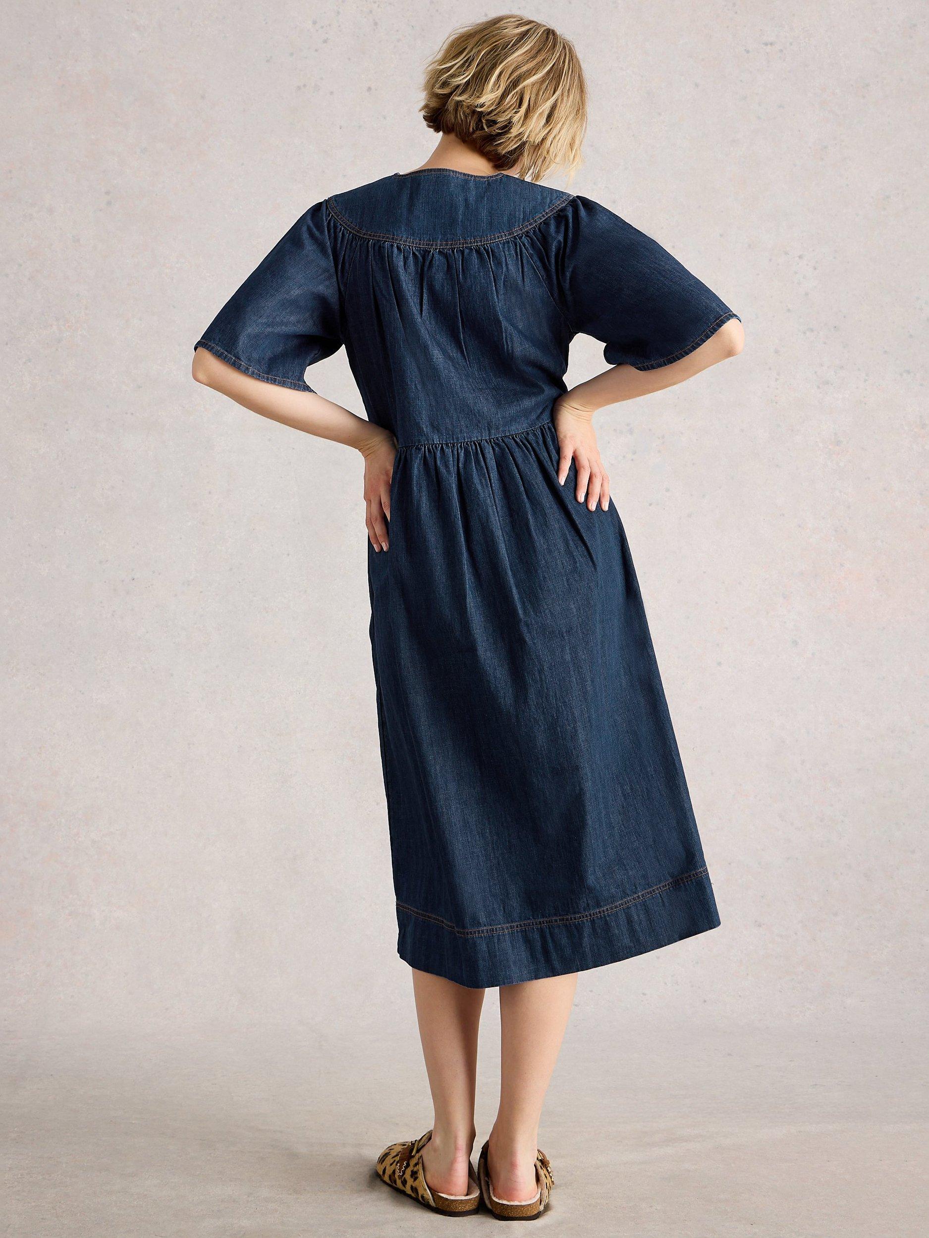 Product image 2 of 6, which shows White Stuff Leo Denim Flared Midi Dress, Dk Denim, 8