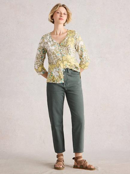 White Stuff Tilly Organic Cotton Rich Tapered Jeans, Mid Green