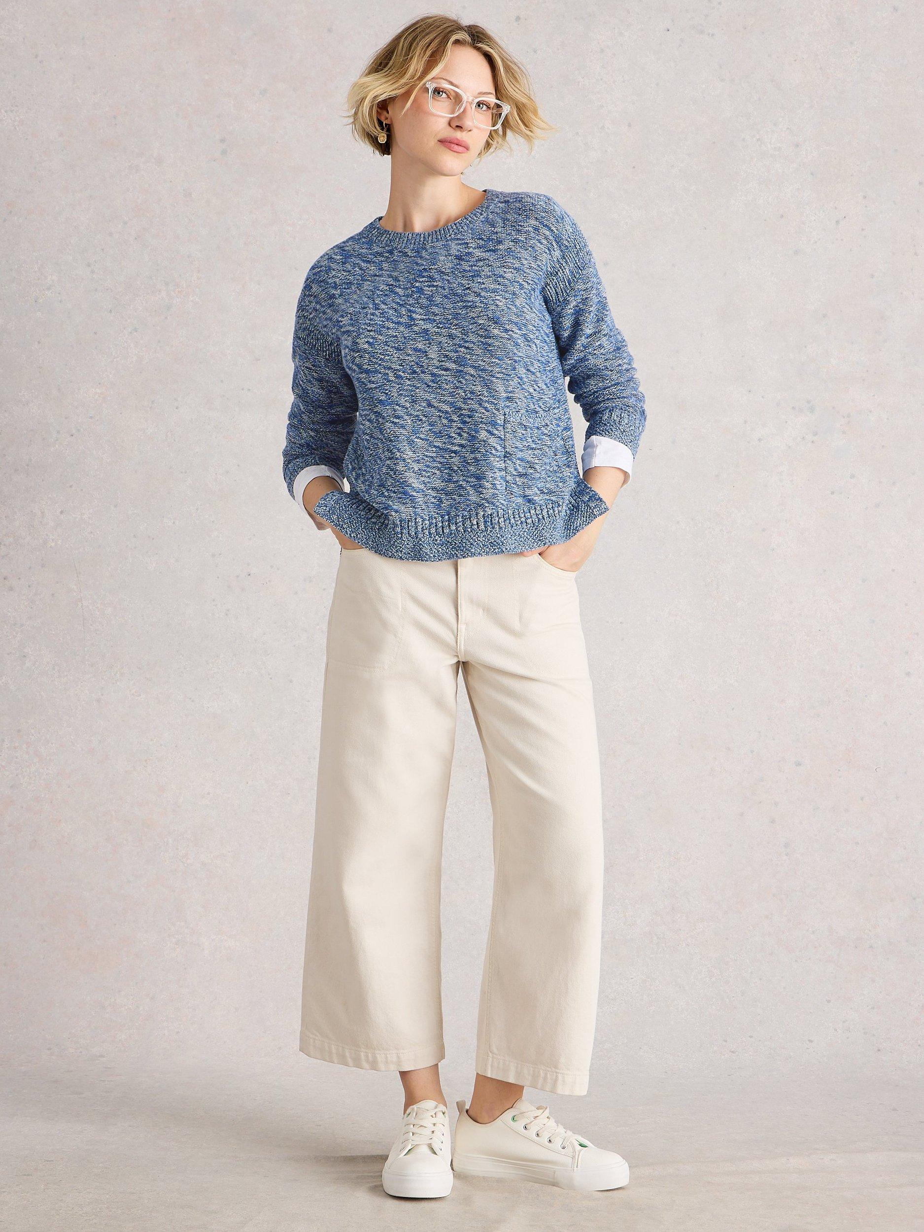 Product image 1 of 6, which shows White Stuff Victoria Textured Knit Jumper, Blue/Multi, 12