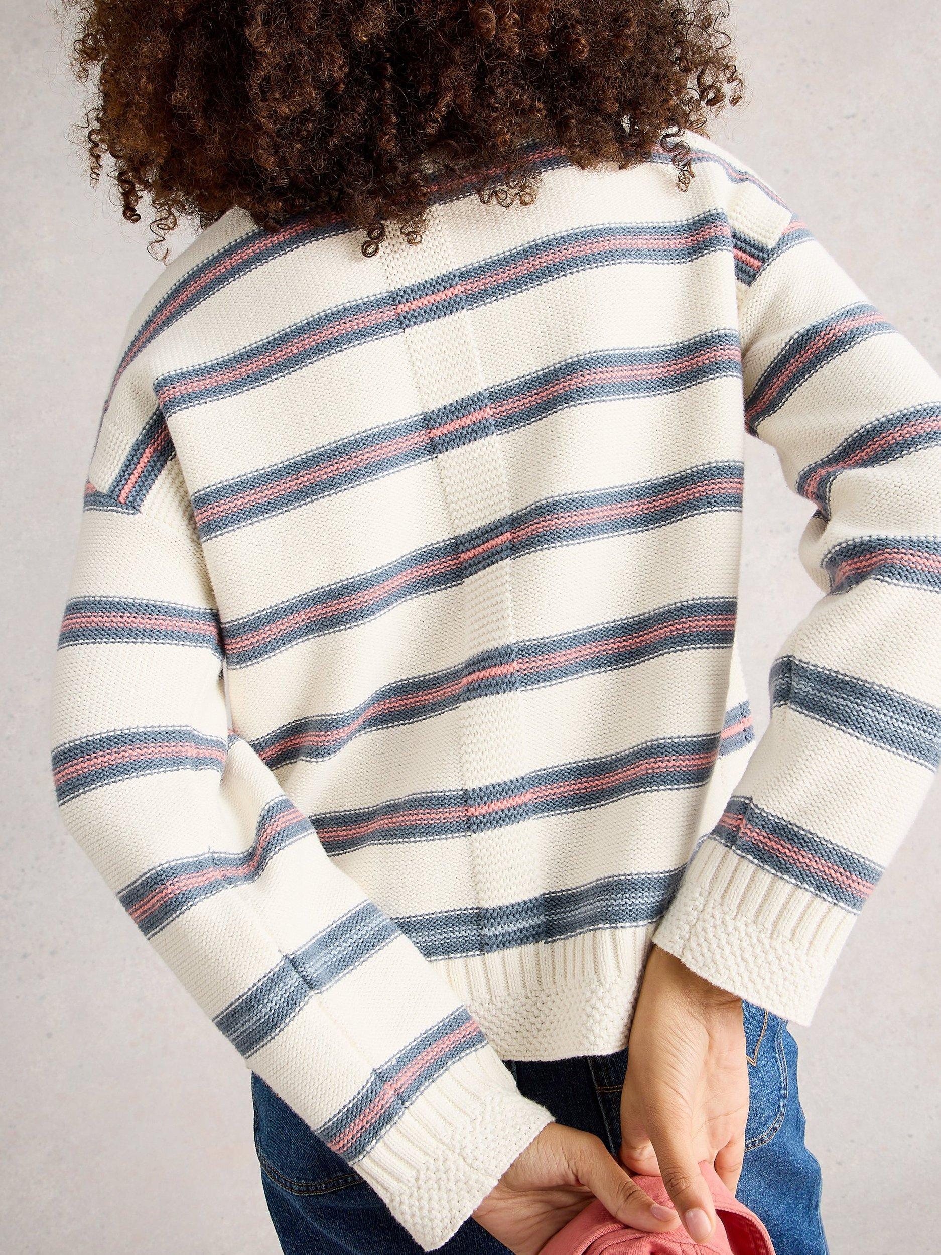Product image 2 of 6, which shows White Stuff Victoria Stripe Jumper, Ivory/Multi, 8