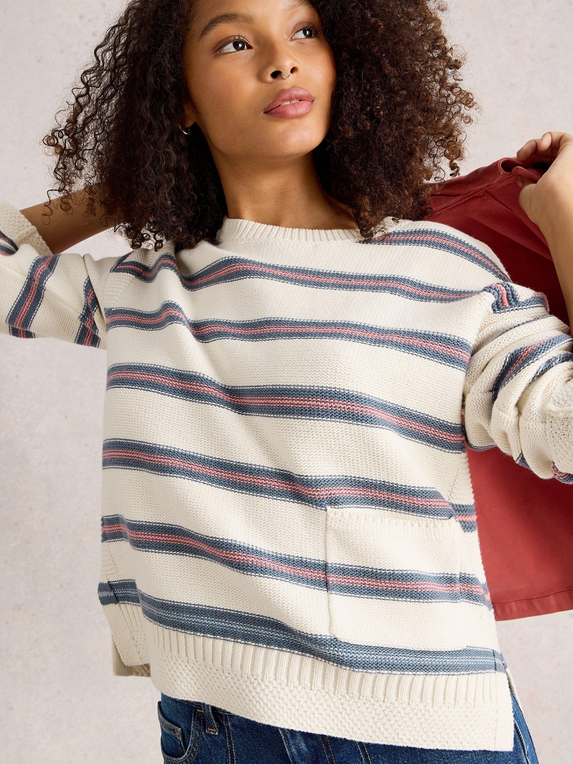 Product image 3 of 6, which shows White Stuff Victoria Stripe Jumper, Ivory/Multi, 8
