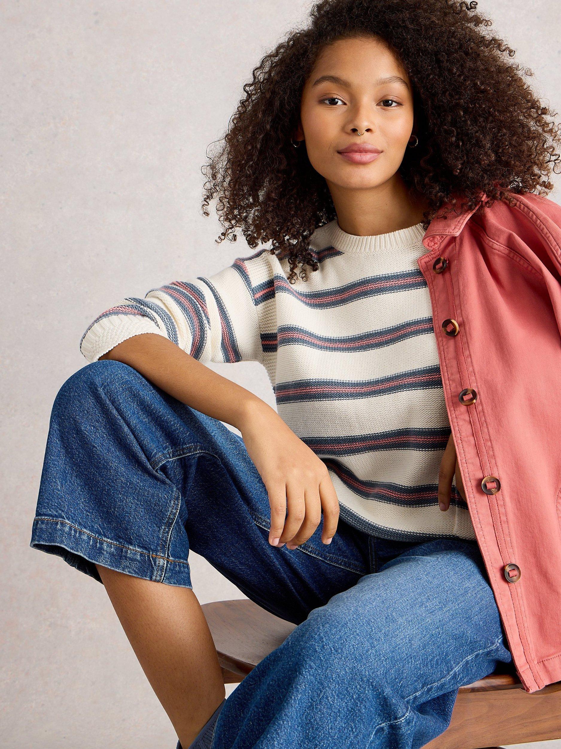 Product image 4 of 6, which shows White Stuff Victoria Stripe Jumper, Ivory/Multi, 8