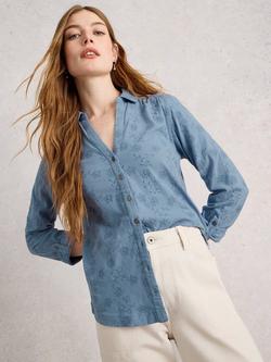 White Stuff Annie Embroidered Shirt, Mid Blue, Mid Blue