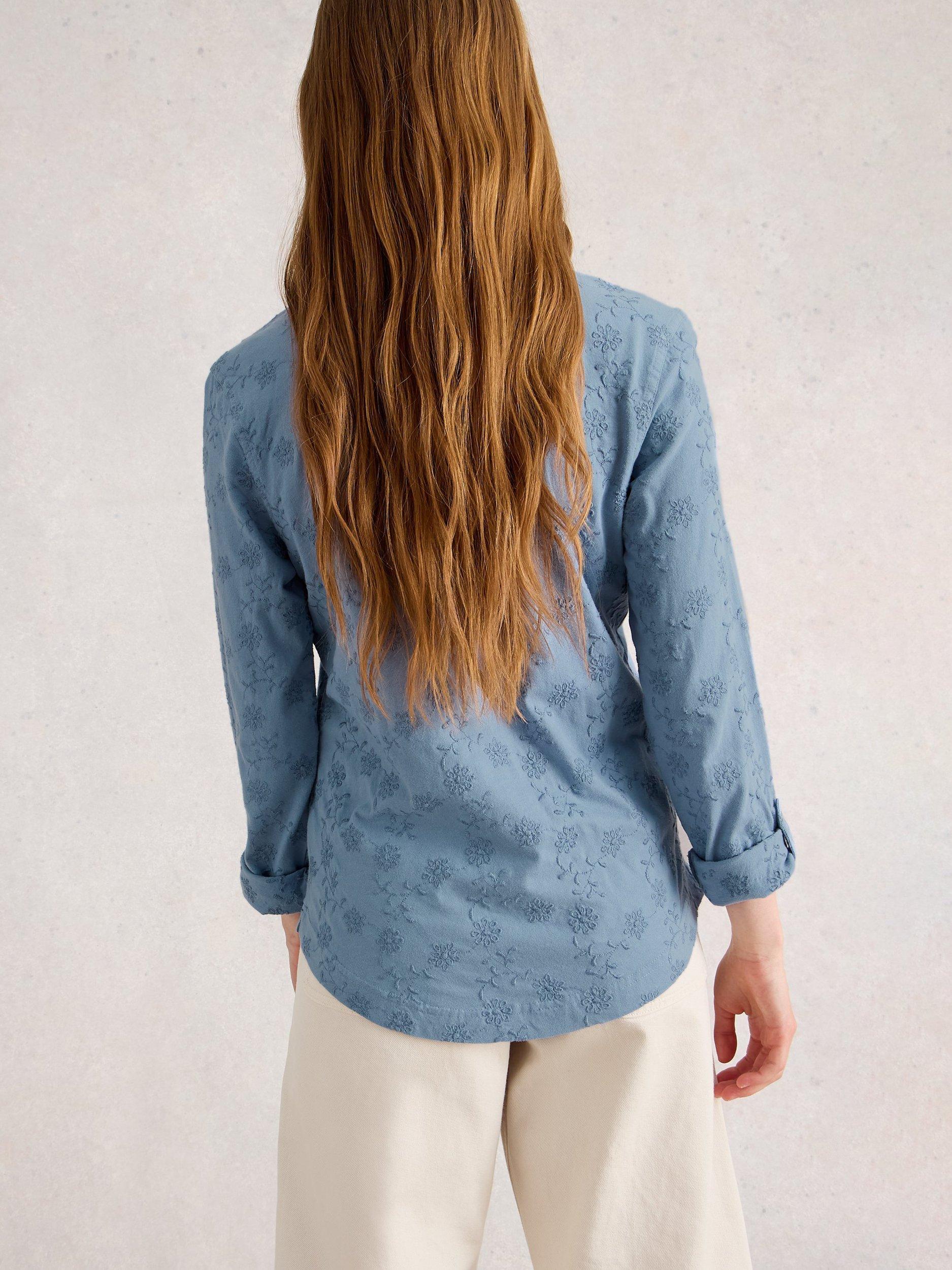 Product image 2 of 6, which shows White Stuff Annie Embroidered Shirt, Mid Blue, 6