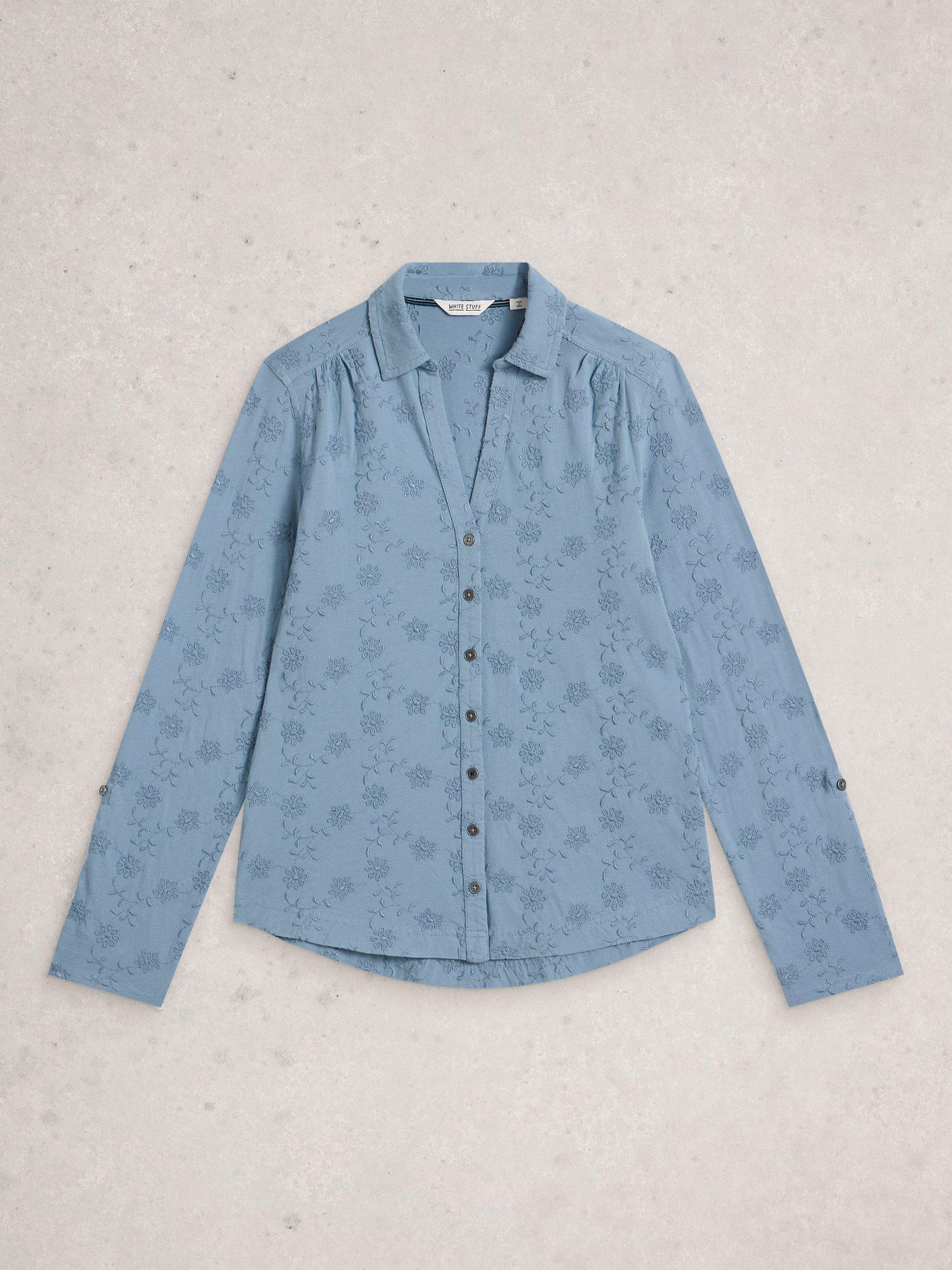 Product image 5 of 6, which shows White Stuff Annie Embroidered Shirt, Mid Blue, 6