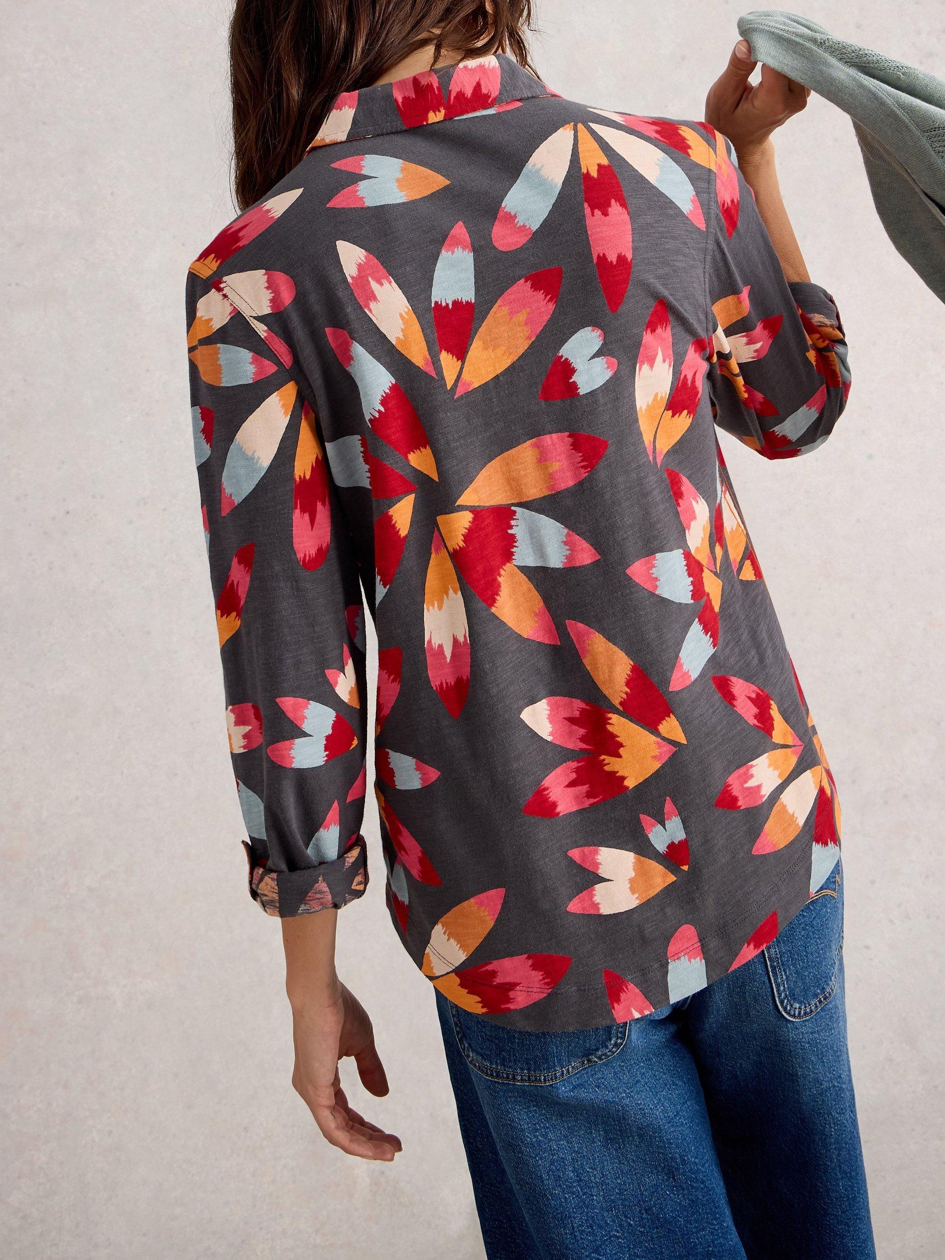 Product image 2 of 6, which shows White Stuff Annie Floral Jersey Shirt, Grey/Multi, 6