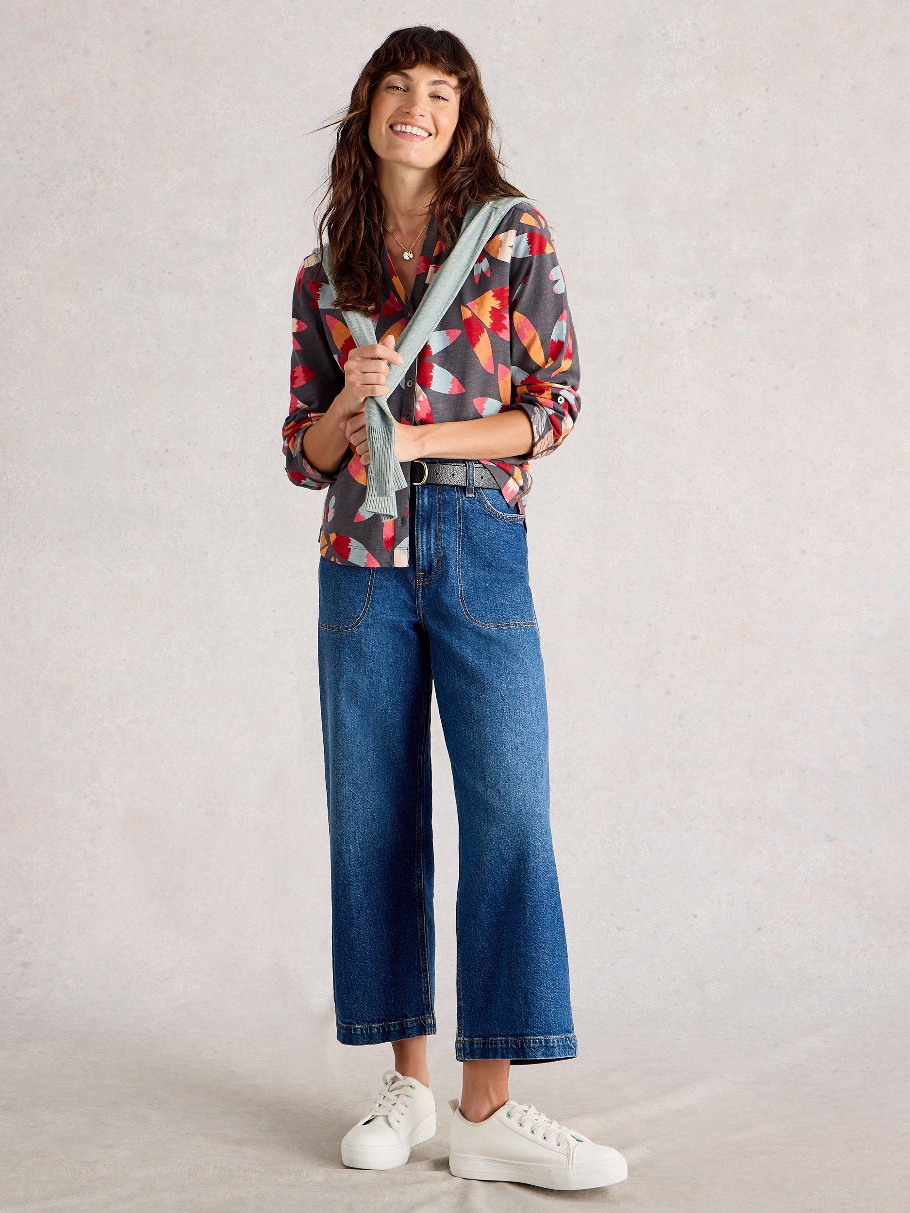 Product image 4 of 6, which shows White Stuff Annie Floral Jersey Shirt, Grey/Multi, 6