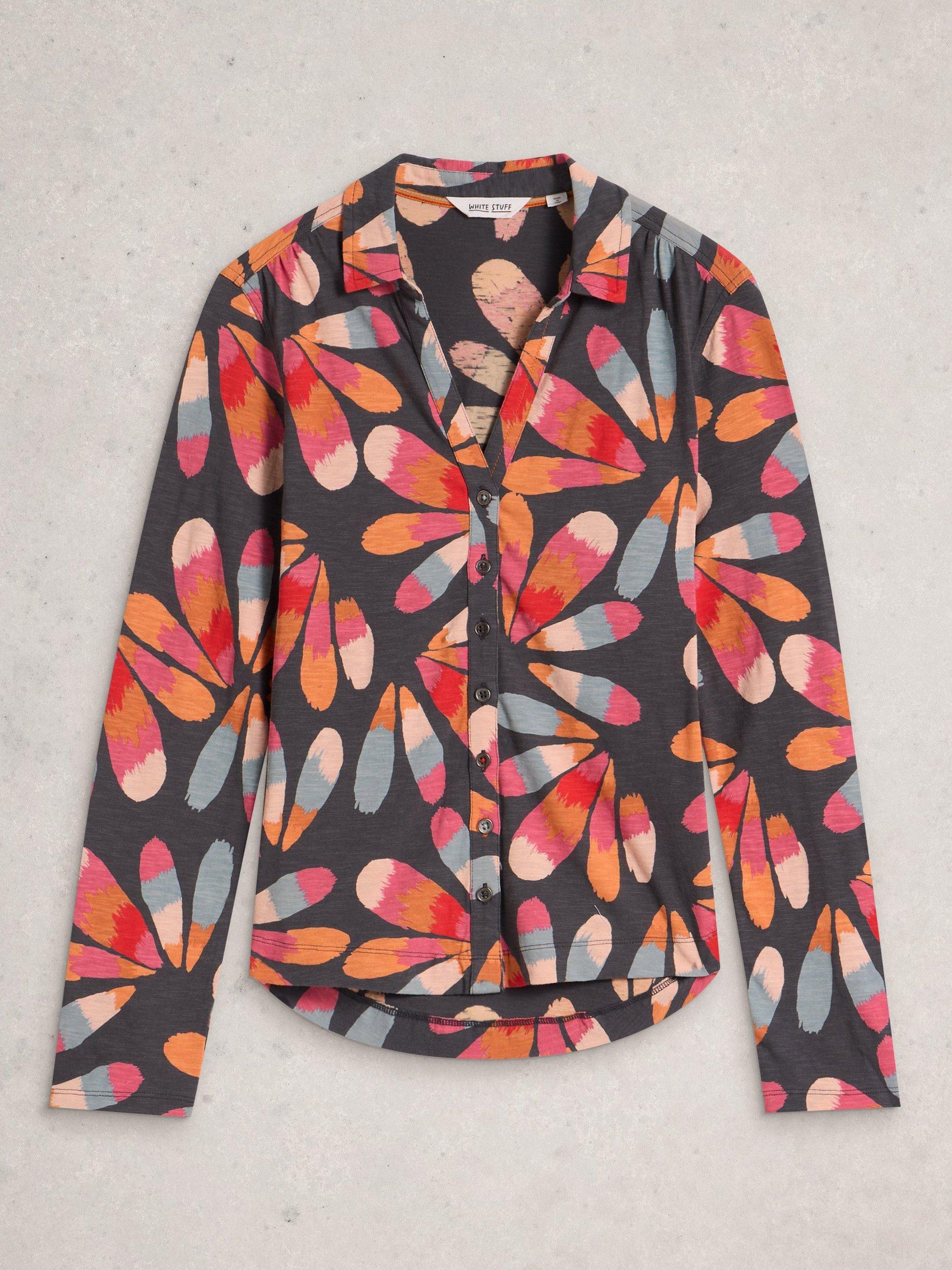 Product image 5 of 6, which shows White Stuff Annie Floral Jersey Shirt, Grey/Multi, 6