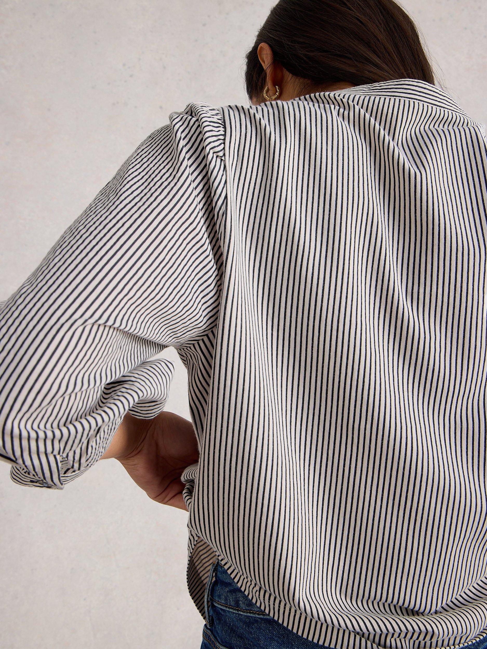 Product image 2 of 6, which shows White Stuff Stripe Balloon Sleeve Shirt, White/Multi, 20