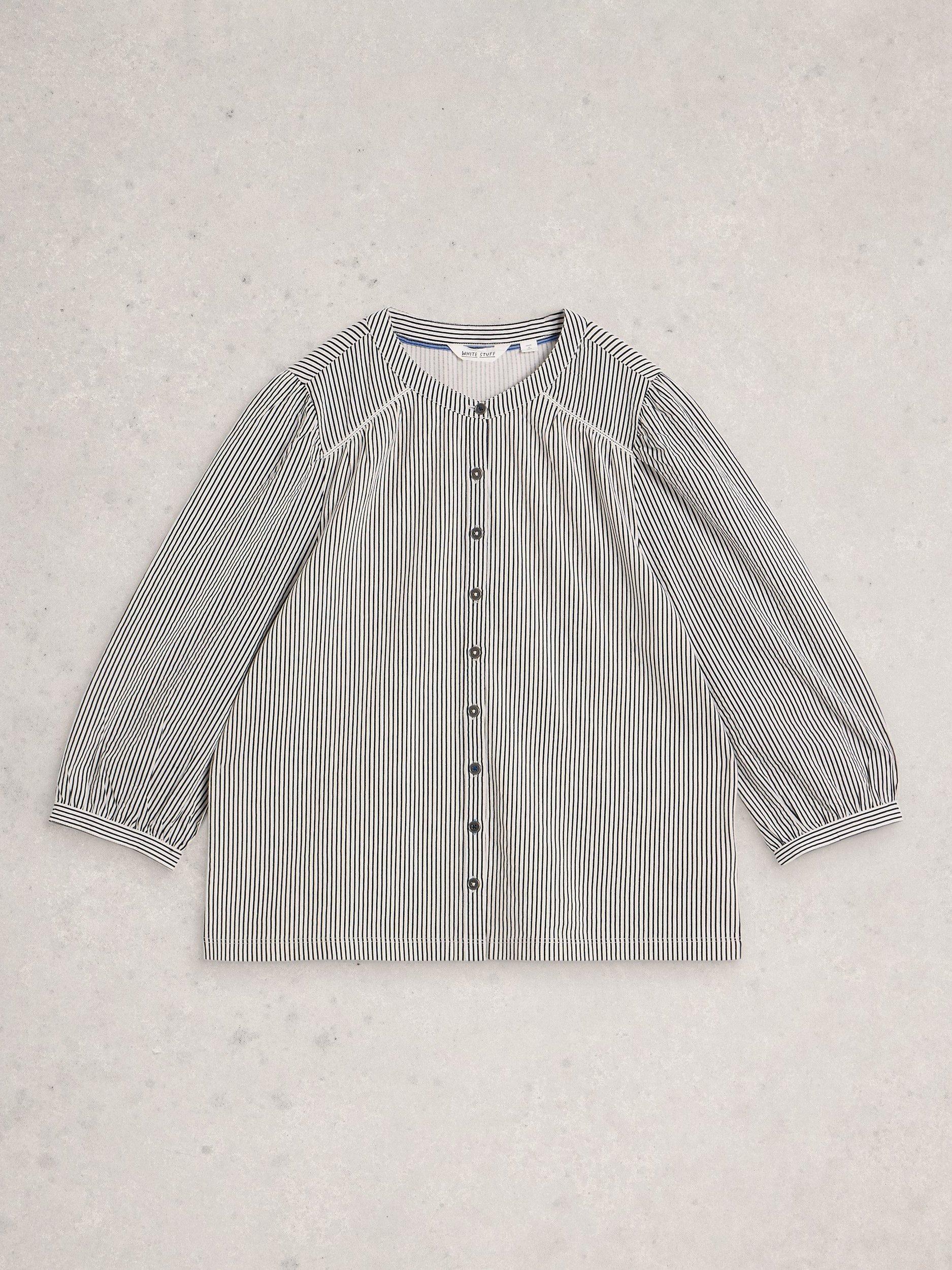 Product image 5 of 6, which shows White Stuff Stripe Balloon Sleeve Shirt, White/Multi, 20