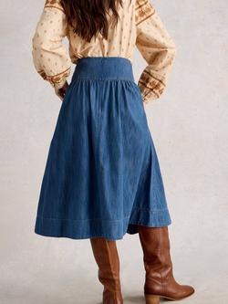 White Stuff Charlotte Organic Cotton Midi Skirt, Blue - view 2, Blue