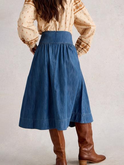White Stuff Charlotte Organic Cotton Midi Skirt, Blue - view 2, Blue