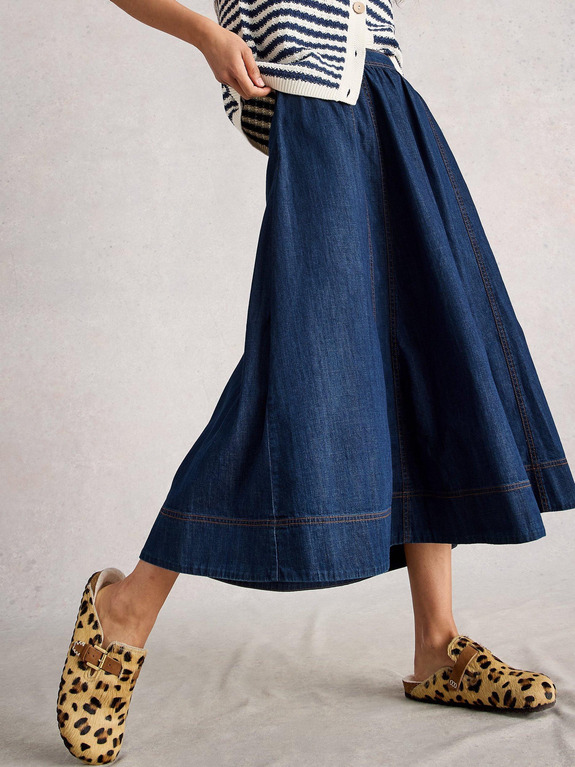 Product image 4 of 6, which shows White Stuff Leo Denim Midi Skirt, Dark Blue, 20