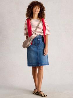 White Stuff Tia Cotton Blend A Line Denim Skirt, Mid Blue