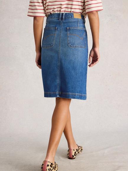 White Stuff Tia Cotton Blend A Line Denim Skirt - view 2, Mid Blue