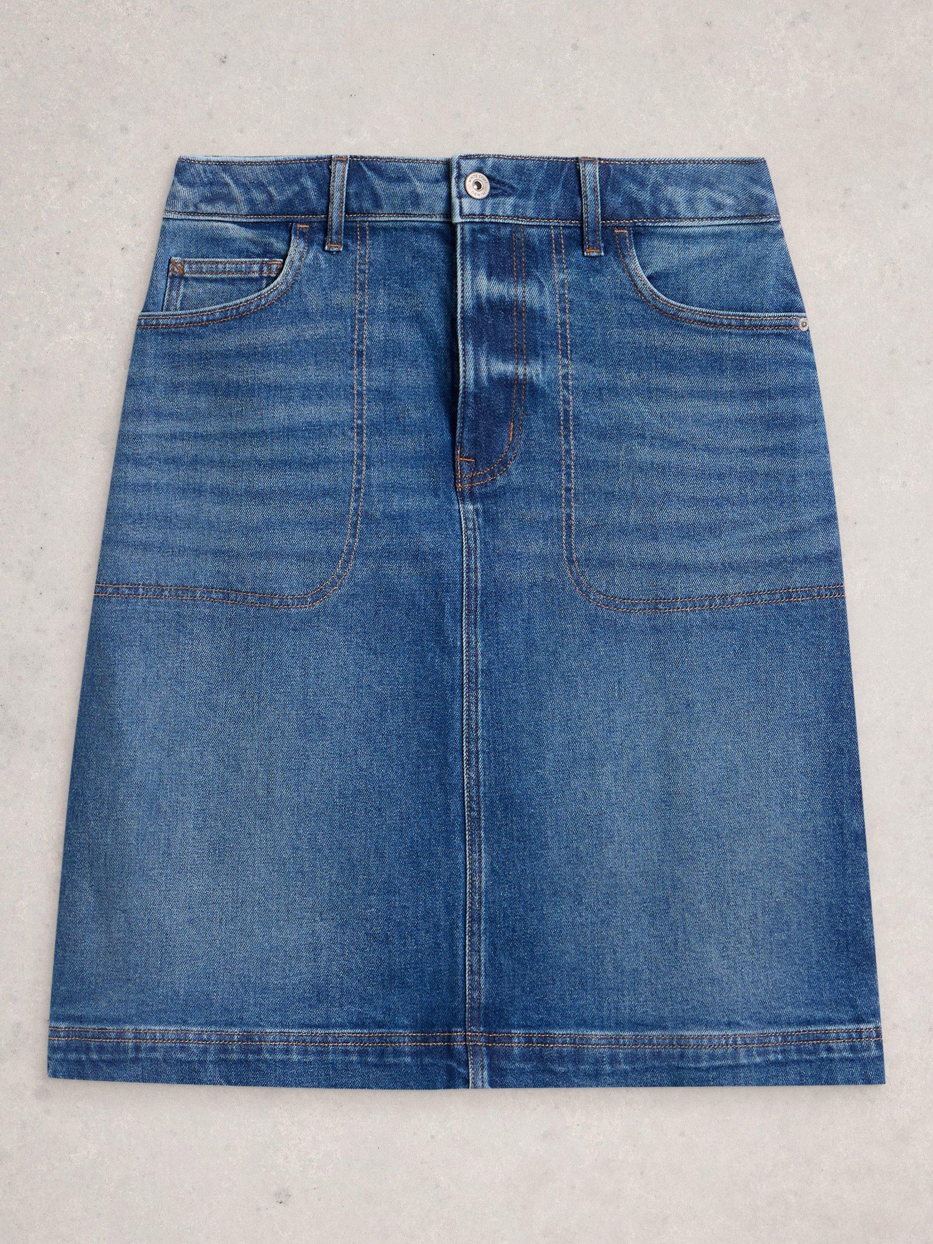 Product image 5 of 6, which shows White Stuff Tia Cotton Blend A Line Denim Skirt, Mid Blue, 6