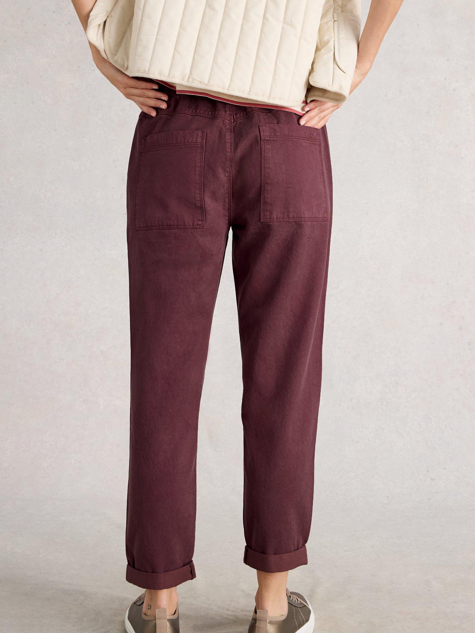 Product image 2 of 6, which shows White Stuff Thea Organic Cotton Cargo Trousers, Dk Plum, 8R