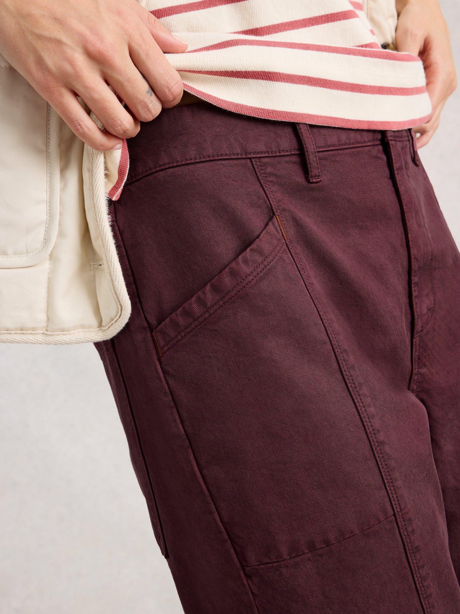 Product image 3 of 6, which shows White Stuff Thea Organic Cotton Cargo Trousers, Dk Plum, 8R