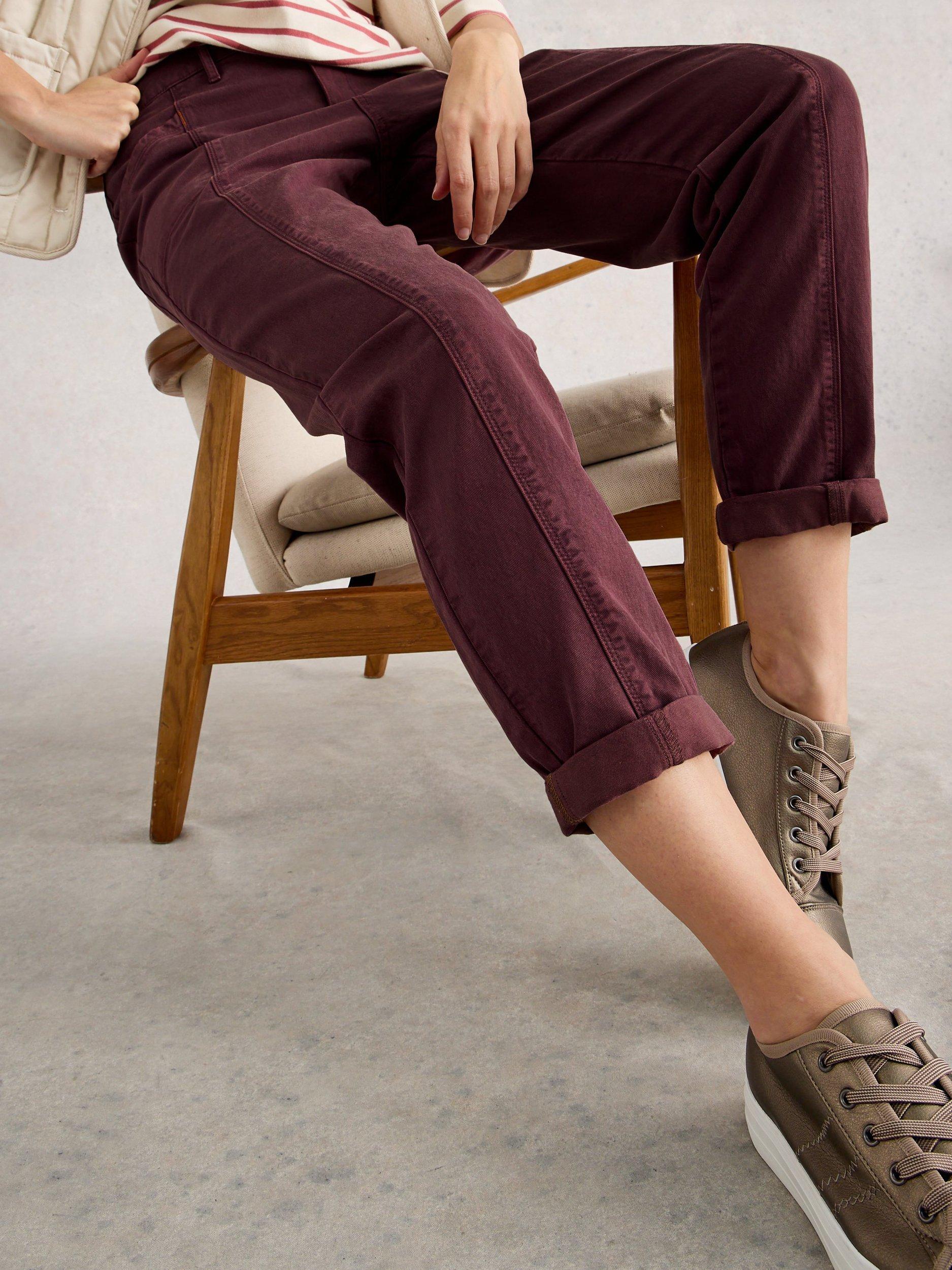 Product image 4 of 6, which shows White Stuff Thea Organic Cotton Cargo Trousers, Dk Plum, 8R