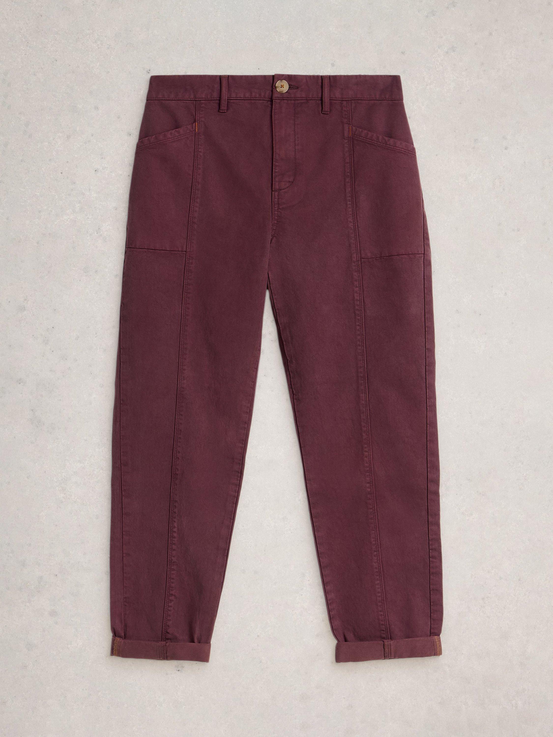 Product image 5 of 6, which shows White Stuff Thea Organic Cotton Cargo Trousers, Dk Plum, 8R