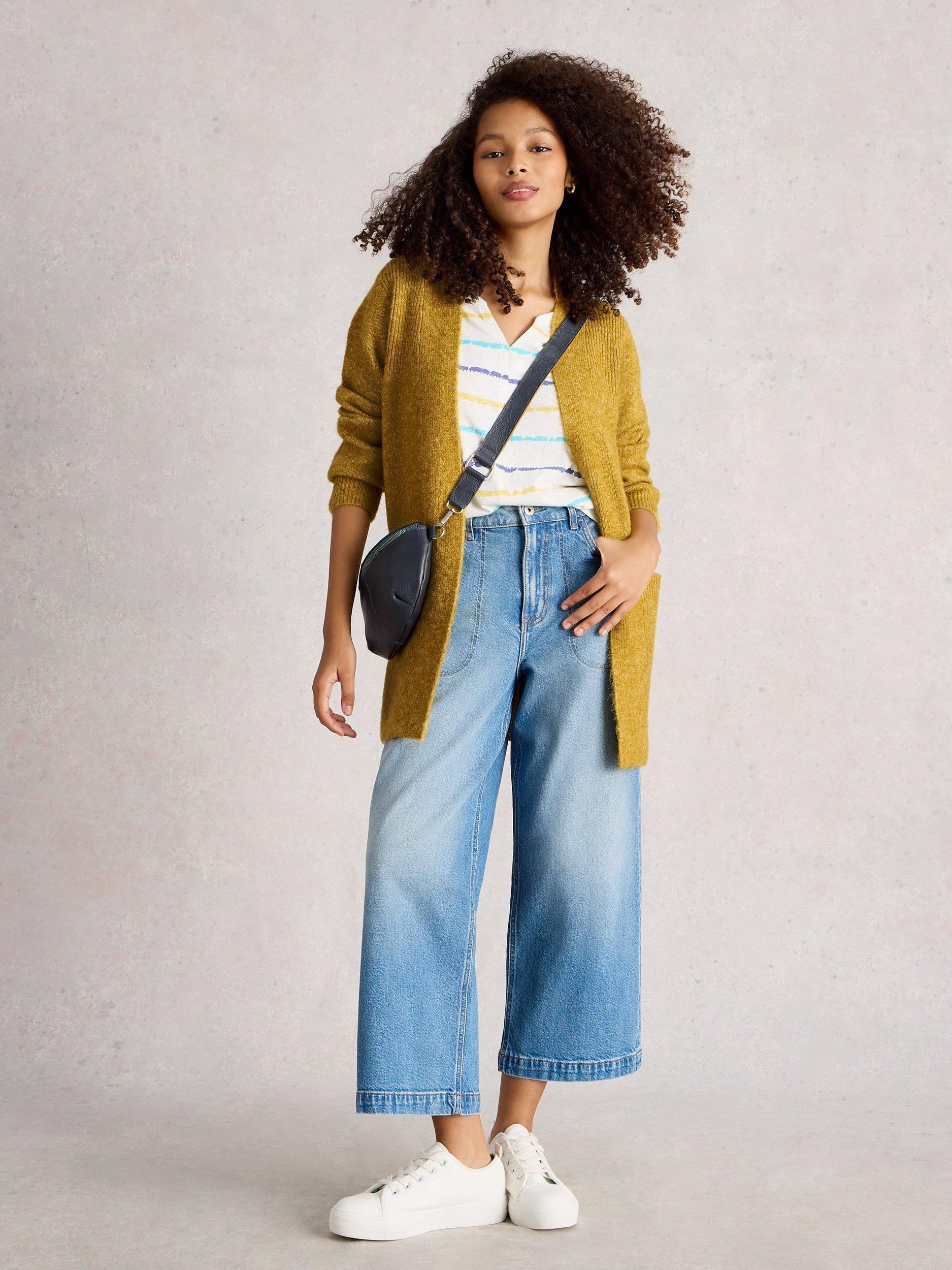Product image 1 of 6, which shows White Stuff Erin Longline Cardigan, Yellow, S