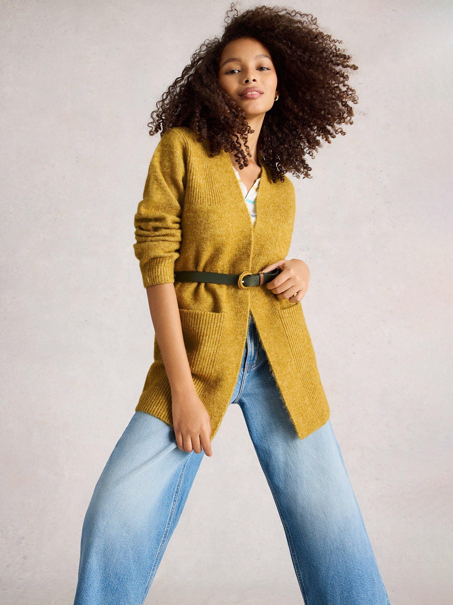 Product image 2 of 6, which shows White Stuff Erin Longline Cardigan, Yellow, S