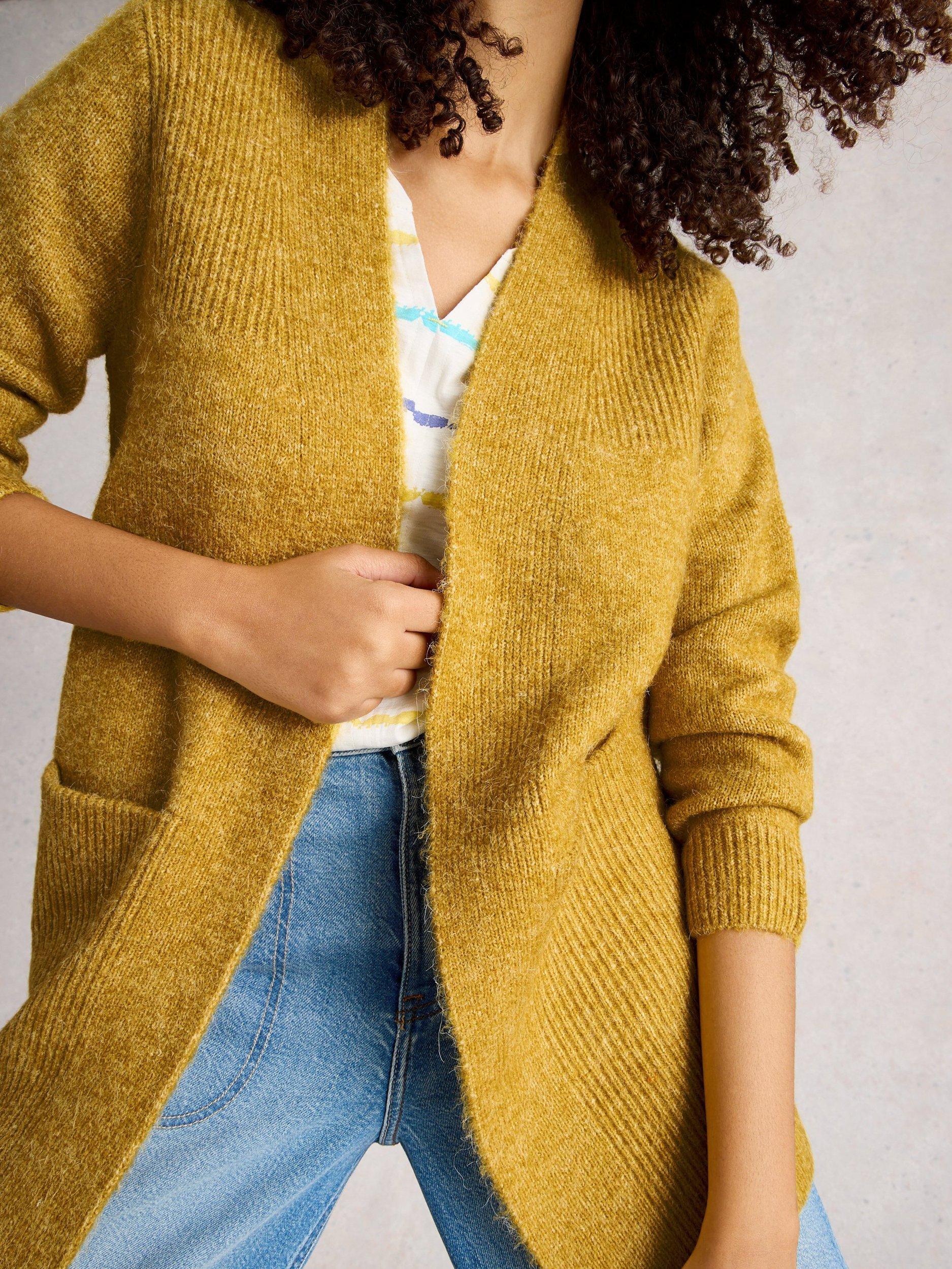Product image 3 of 6, which shows White Stuff Erin Longline Cardigan, Yellow, S