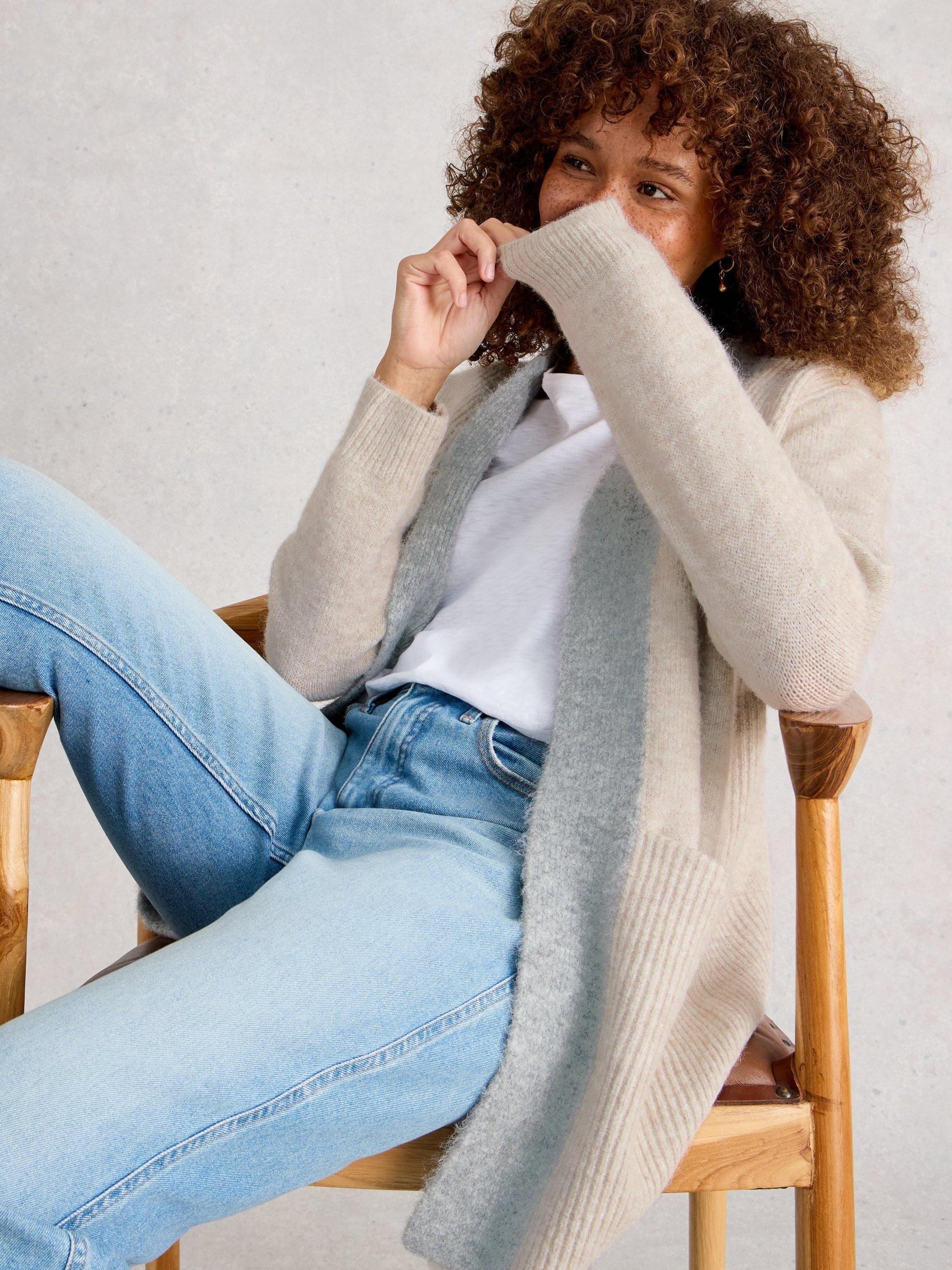 Product image 3 of 6, which shows White Stuff Erin Colour Block Open Neck Cardigan, Natural/Multi, S