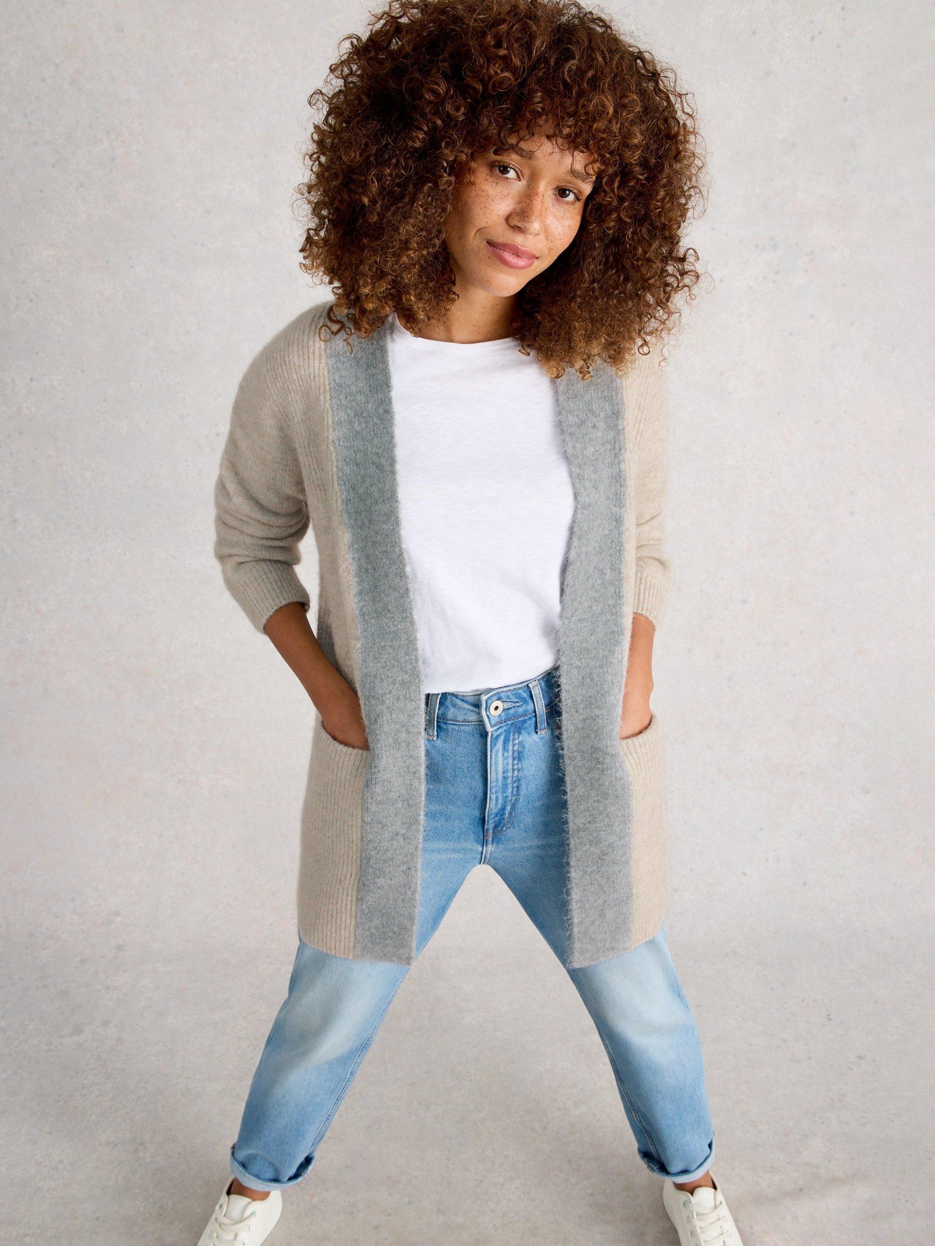 Product image 4 of 6, which shows White Stuff Erin Colour Block Open Neck Cardigan, Natural/Multi, S