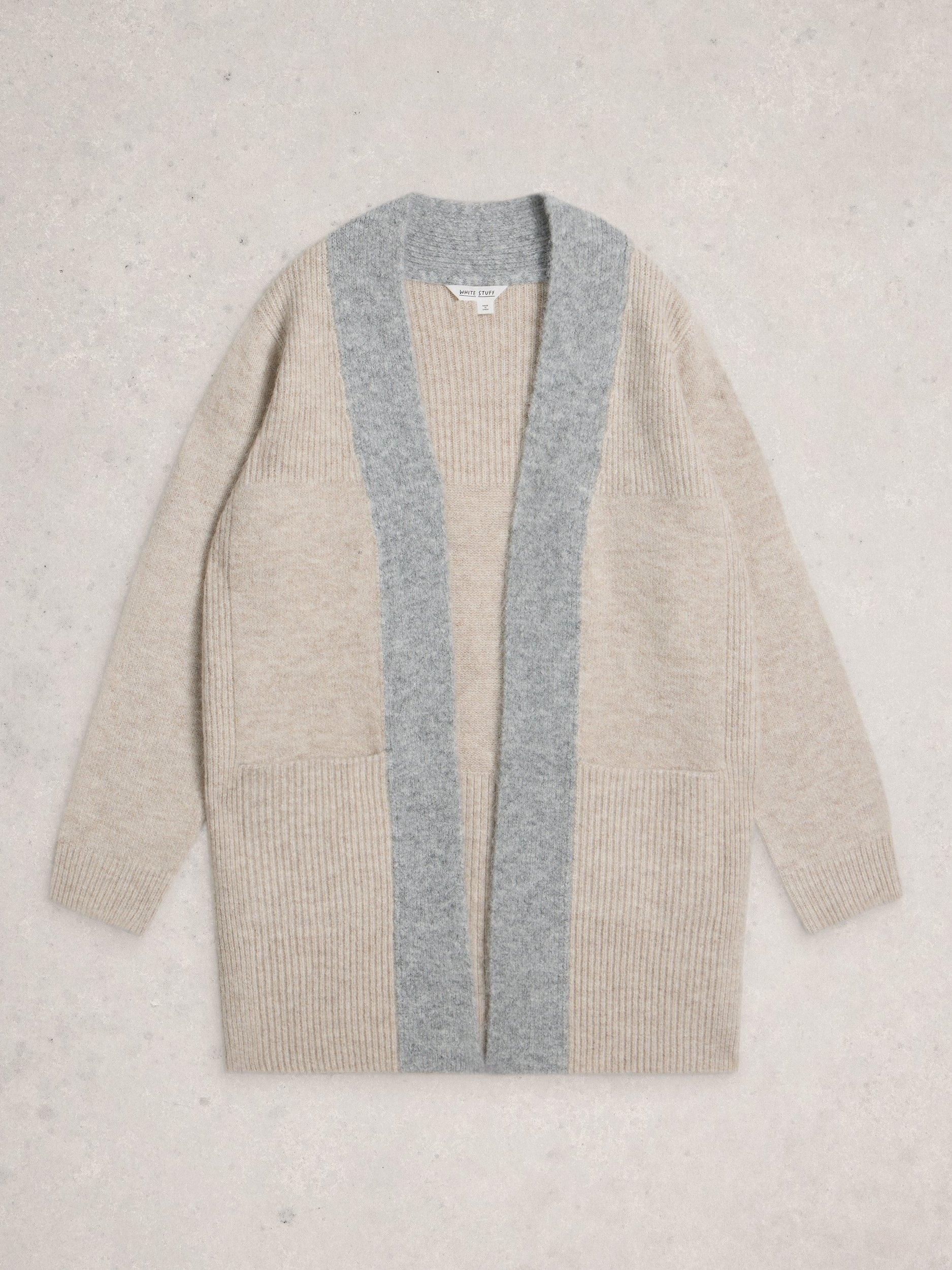 Product image 5 of 6, which shows White Stuff Erin Colour Block Open Neck Cardigan, Natural/Multi, S