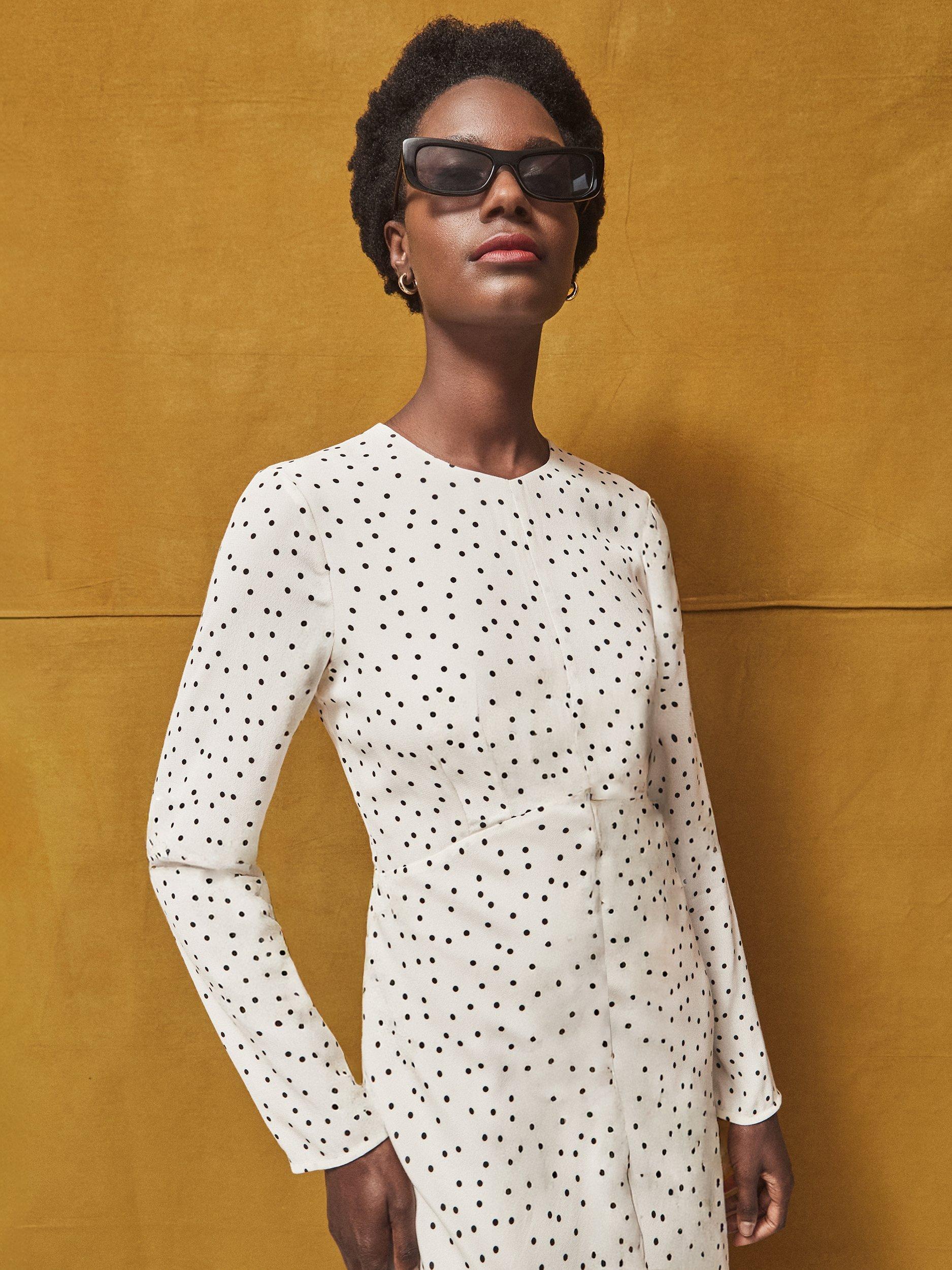 Product image 3 of 5, which shows Ro&Zo Polka Dot Tie Back Dress, Black/Multi, 12