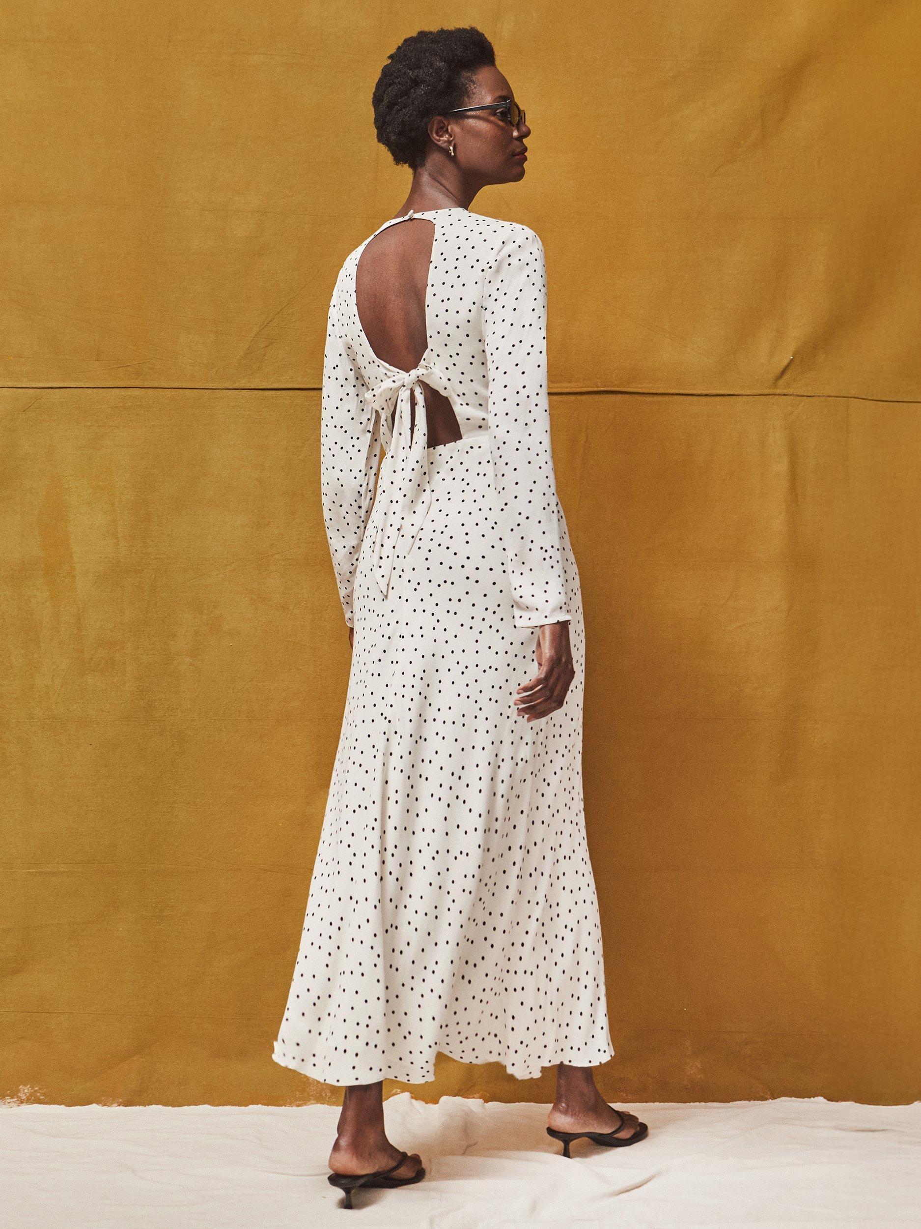 Product image 5 of 5, which shows Ro&Zo Polka Dot Tie Back Dress, Black/Multi, 12