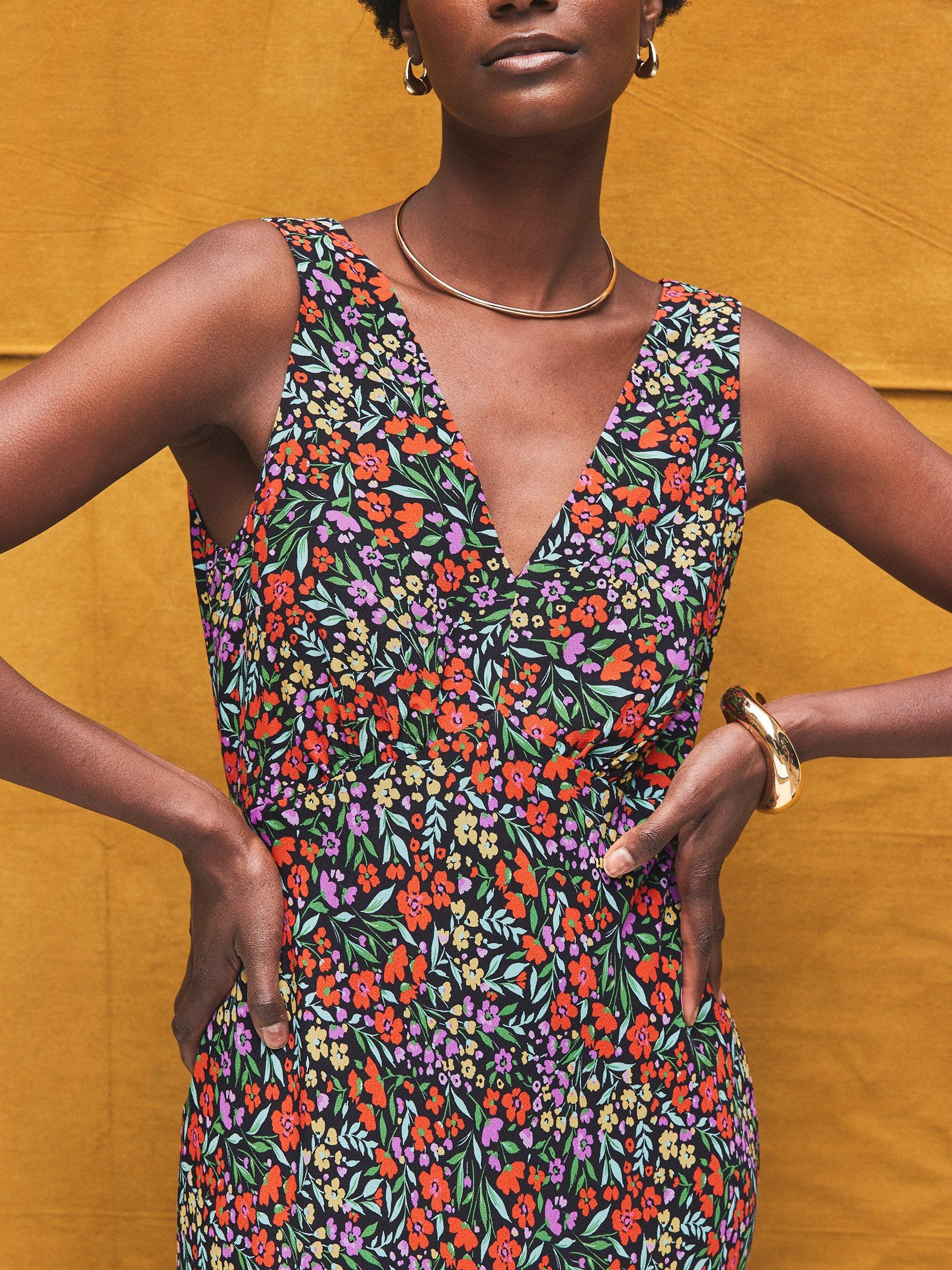 Product image 2 of 5, which shows Ro&Zo Petite Ditsy V-Neck Midi Dress, Red/Multi, 6Pt