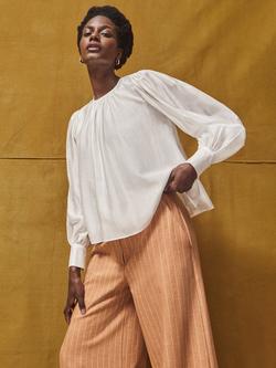 Ro&Zo Sheer Button Cuff Top, White, White