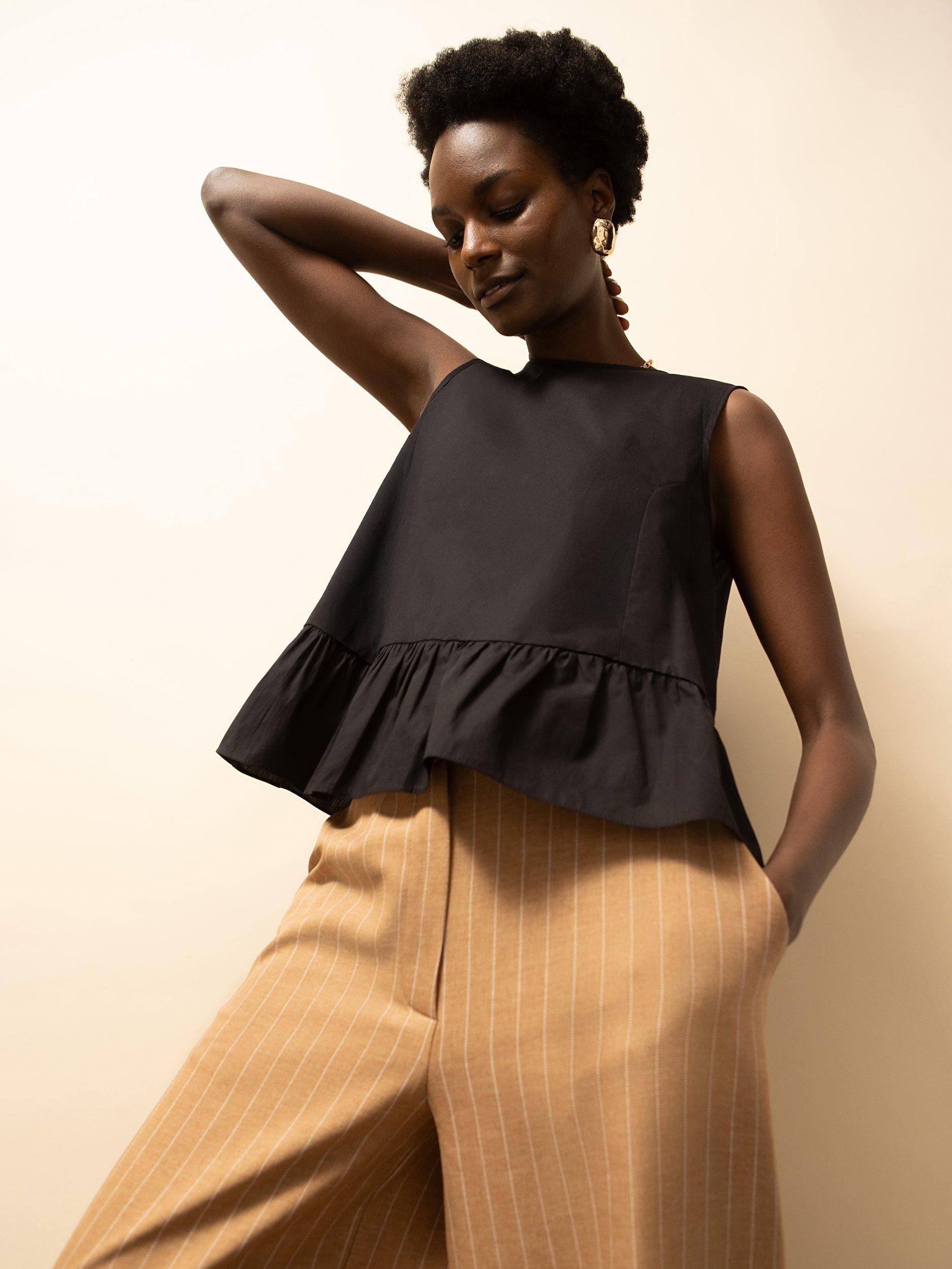 Product image 2 of 6, which shows Ro&Zo Frill Hem Sleeveless Top, Black, 6