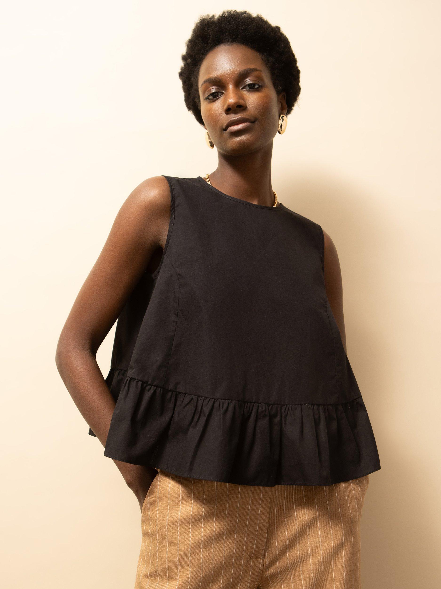 Product image 3 of 6, which shows Ro&Zo Frill Hem Sleeveless Top, Black, 6