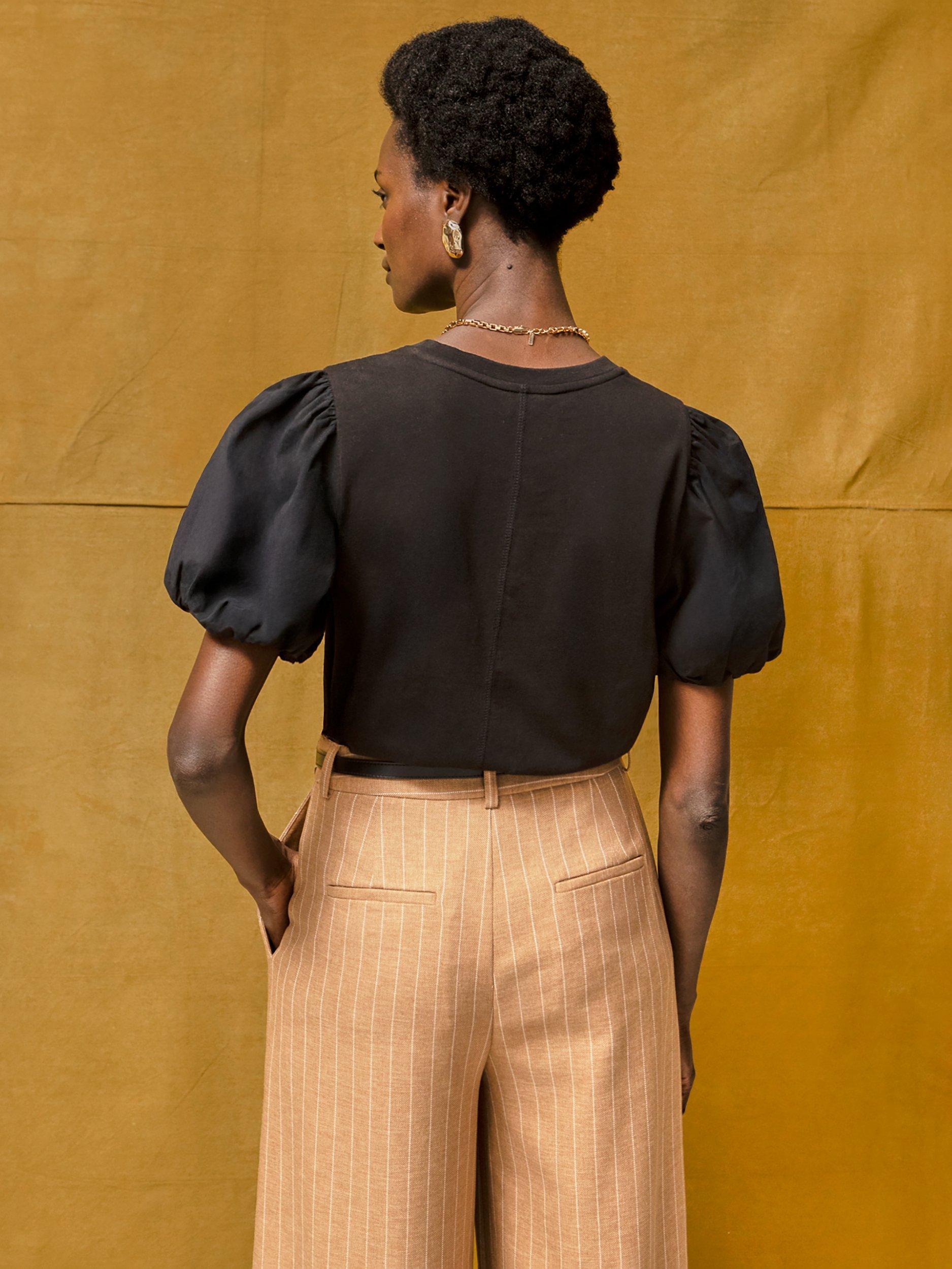Product image 5 of 5, which shows Ro&Zo Puff Sleeve Pure Cotton T-Shirt, Black, XS