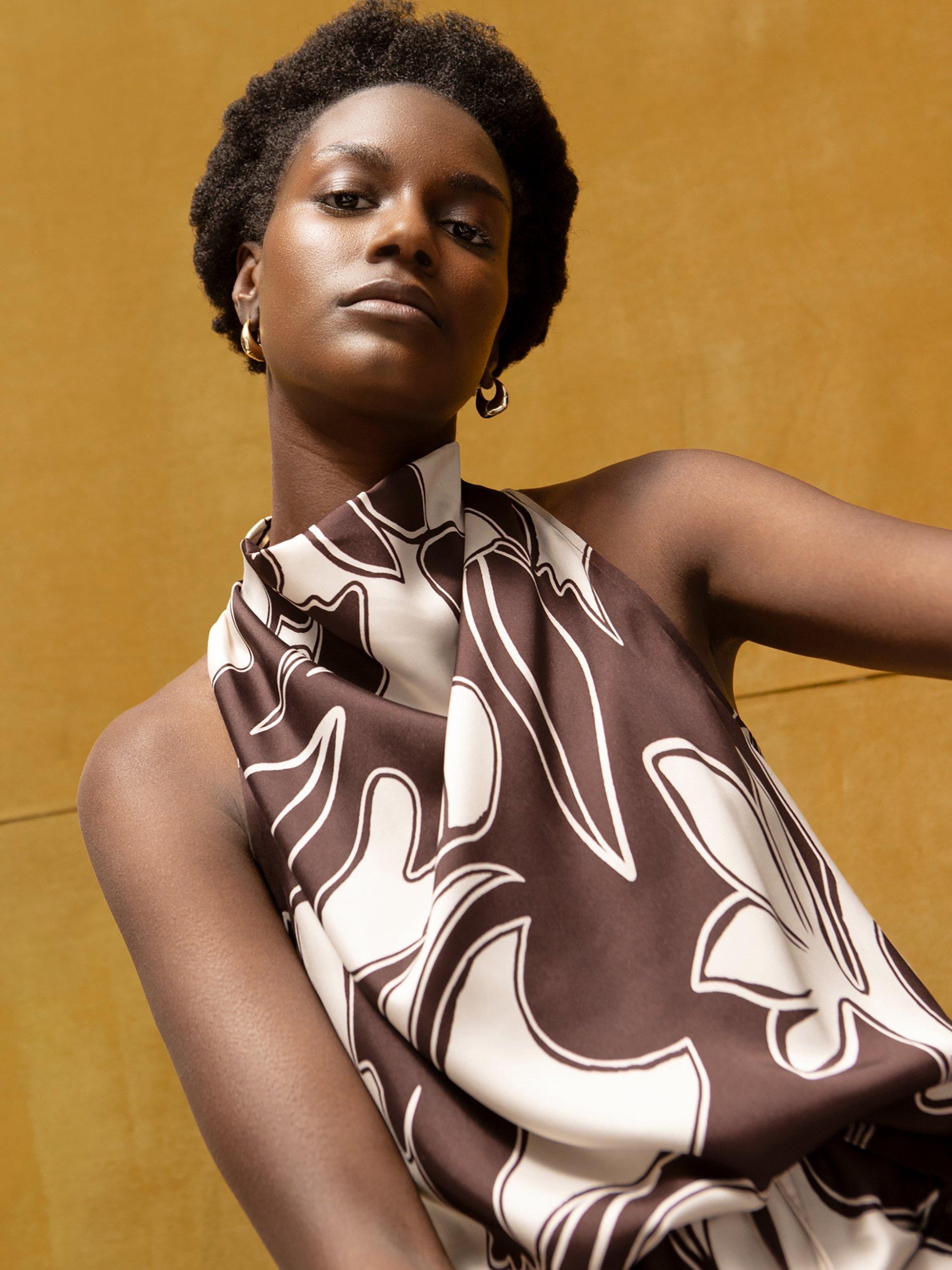 Product image 1 of 5, which shows Ro&Zo Swirl Print Sleeveless Drape Top, Brown, 6
