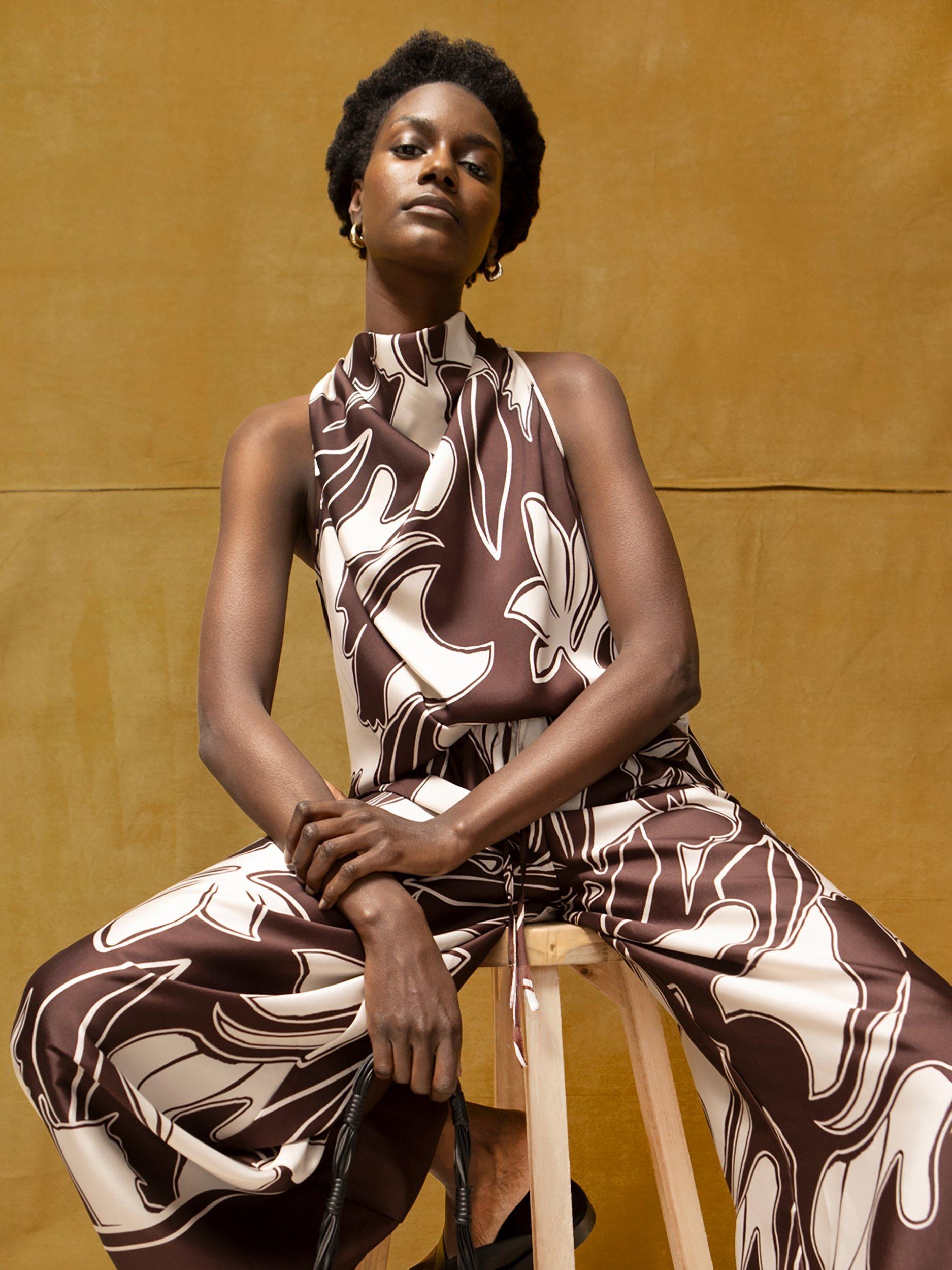 Product image 2 of 5, which shows Ro&Zo Swirl Print Sleeveless Drape Top, Brown, 6