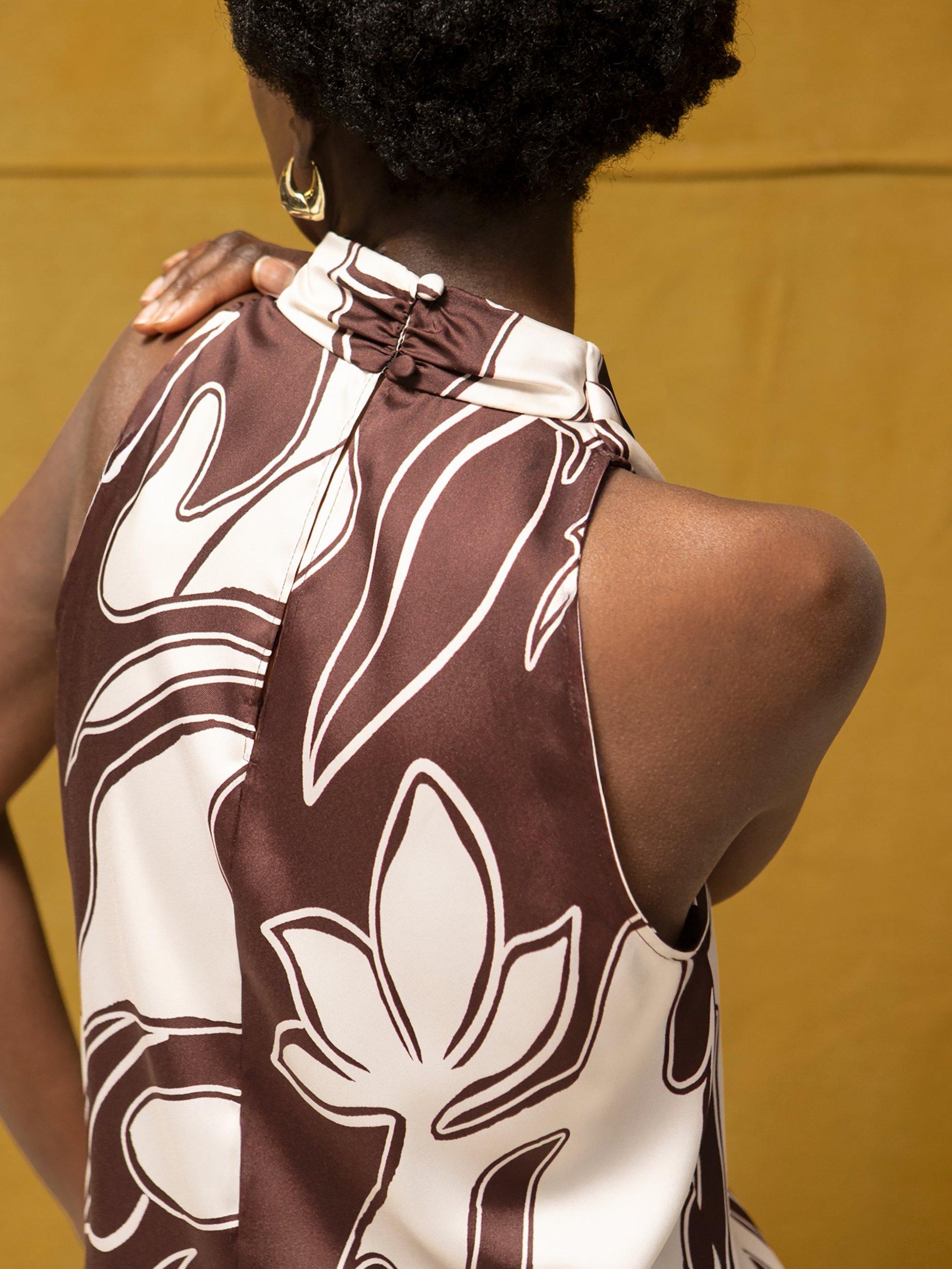 Product image 3 of 5, which shows Ro&Zo Swirl Print Sleeveless Drape Top, Brown, 6