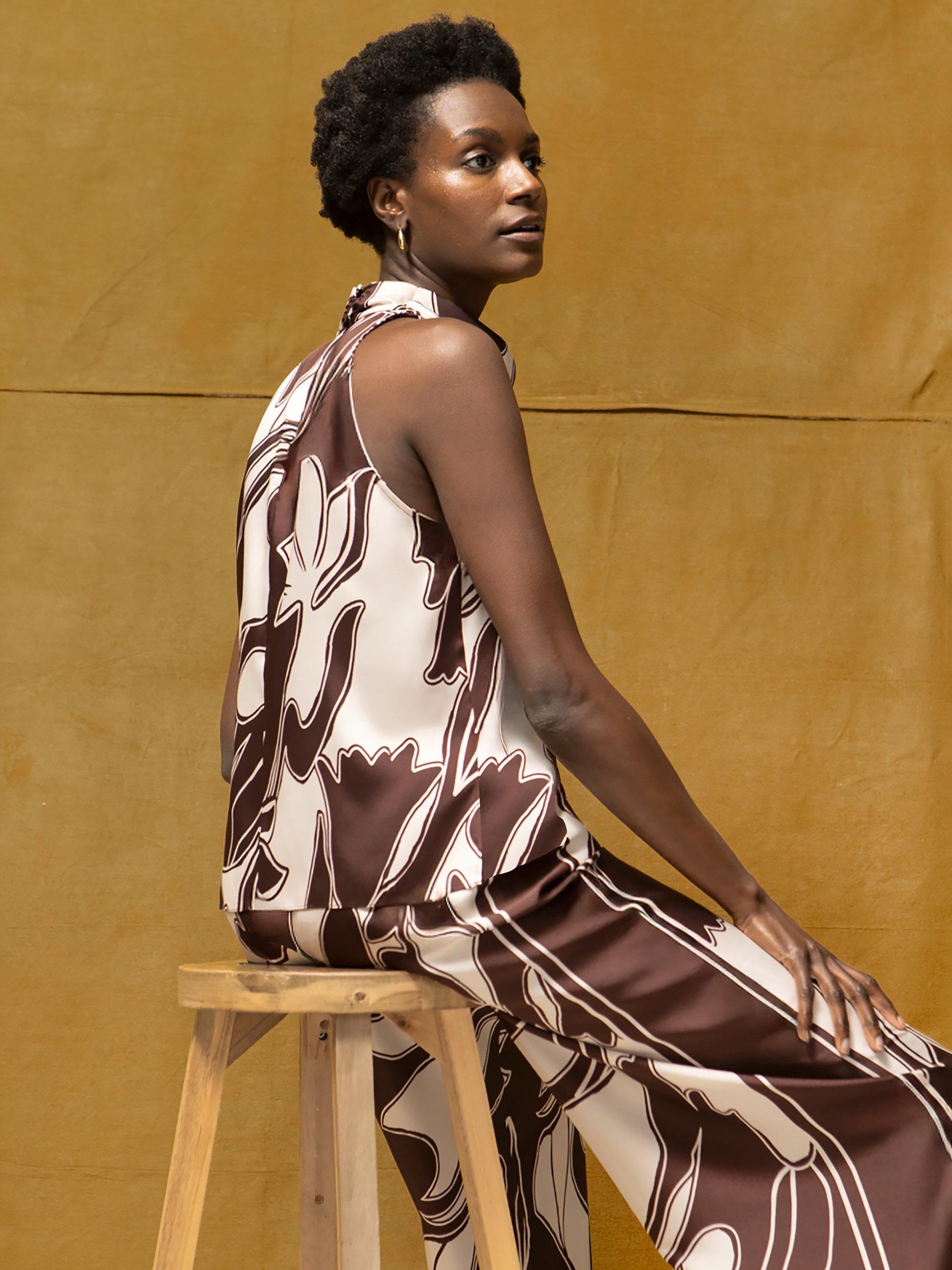 Product image 5 of 5, which shows Ro&Zo Swirl Print Sleeveless Drape Top, Brown, 6