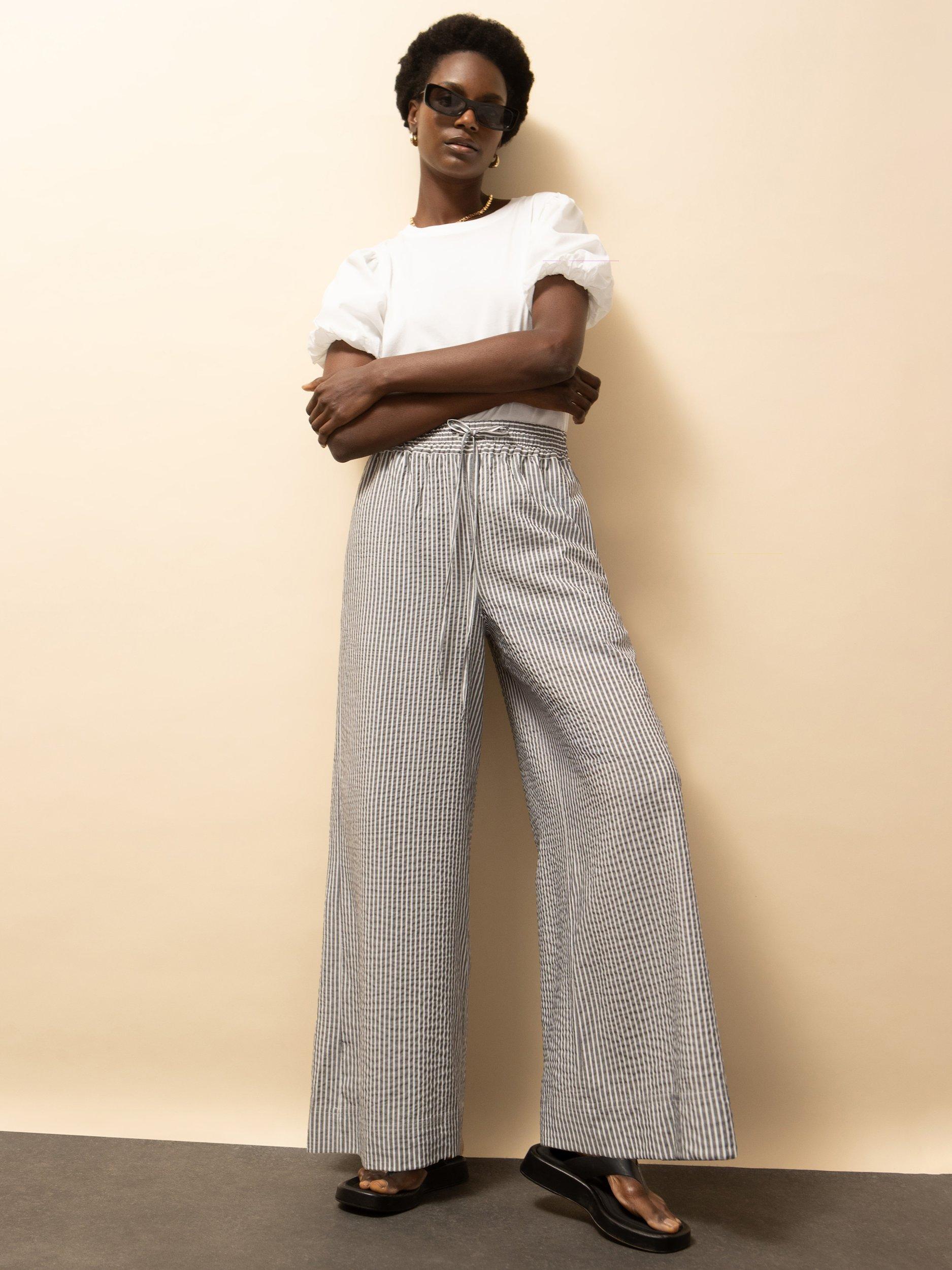 Ro&Zo Petite Striped Trousers, Black/White