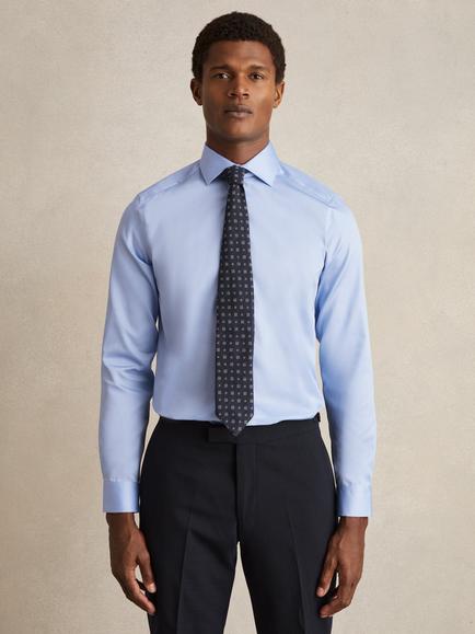 Reiss Remote Cotton Slim Fit Shirt, Mid Blue, Mid Blue