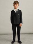 Reiss Kids' Wool Blend Double Breasted Blazer, Black