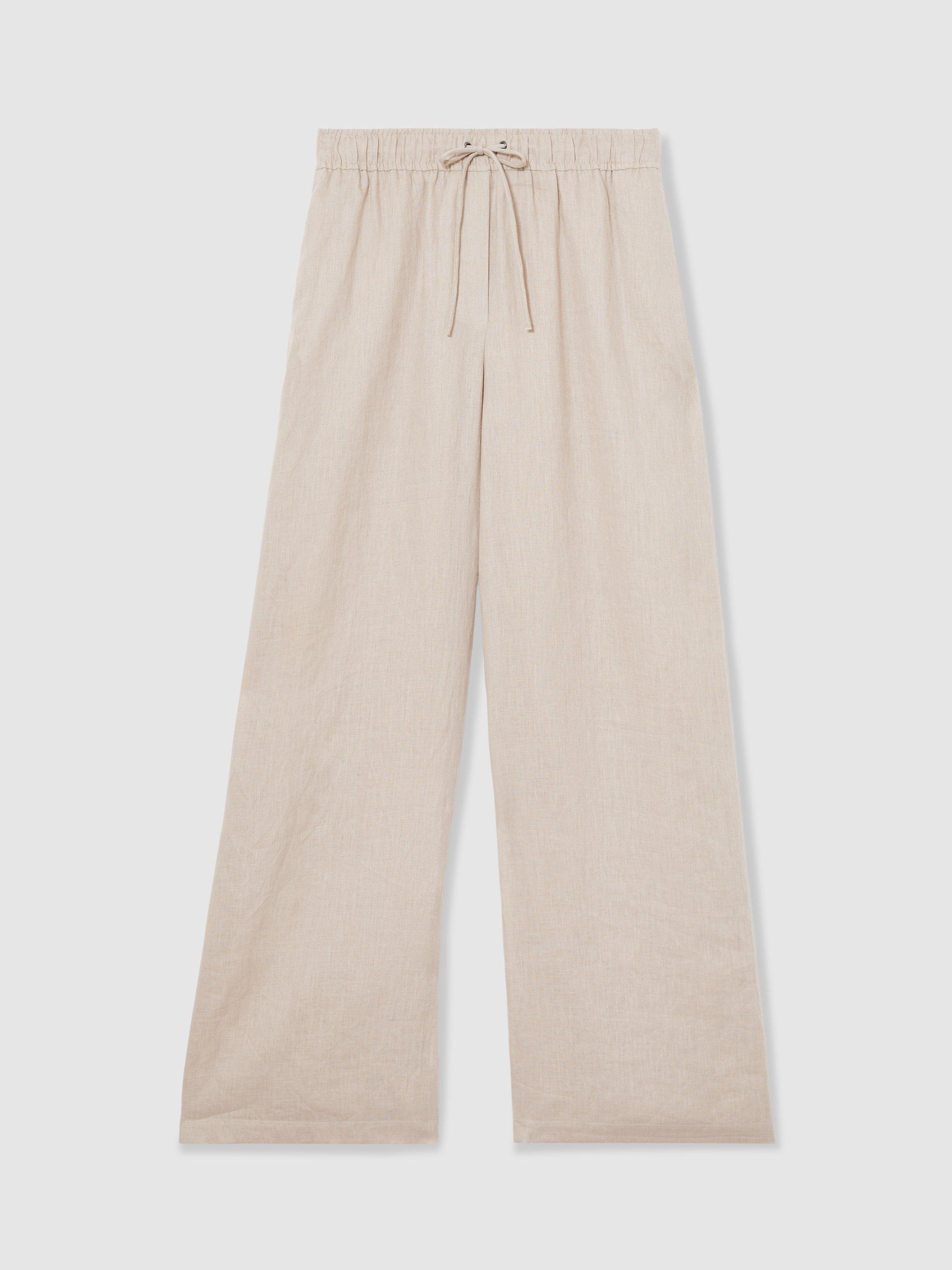 Product image 3 of 5, which shows Reiss Willow Linen Petite Wide Leg Trousers, Neutral, 6Pt