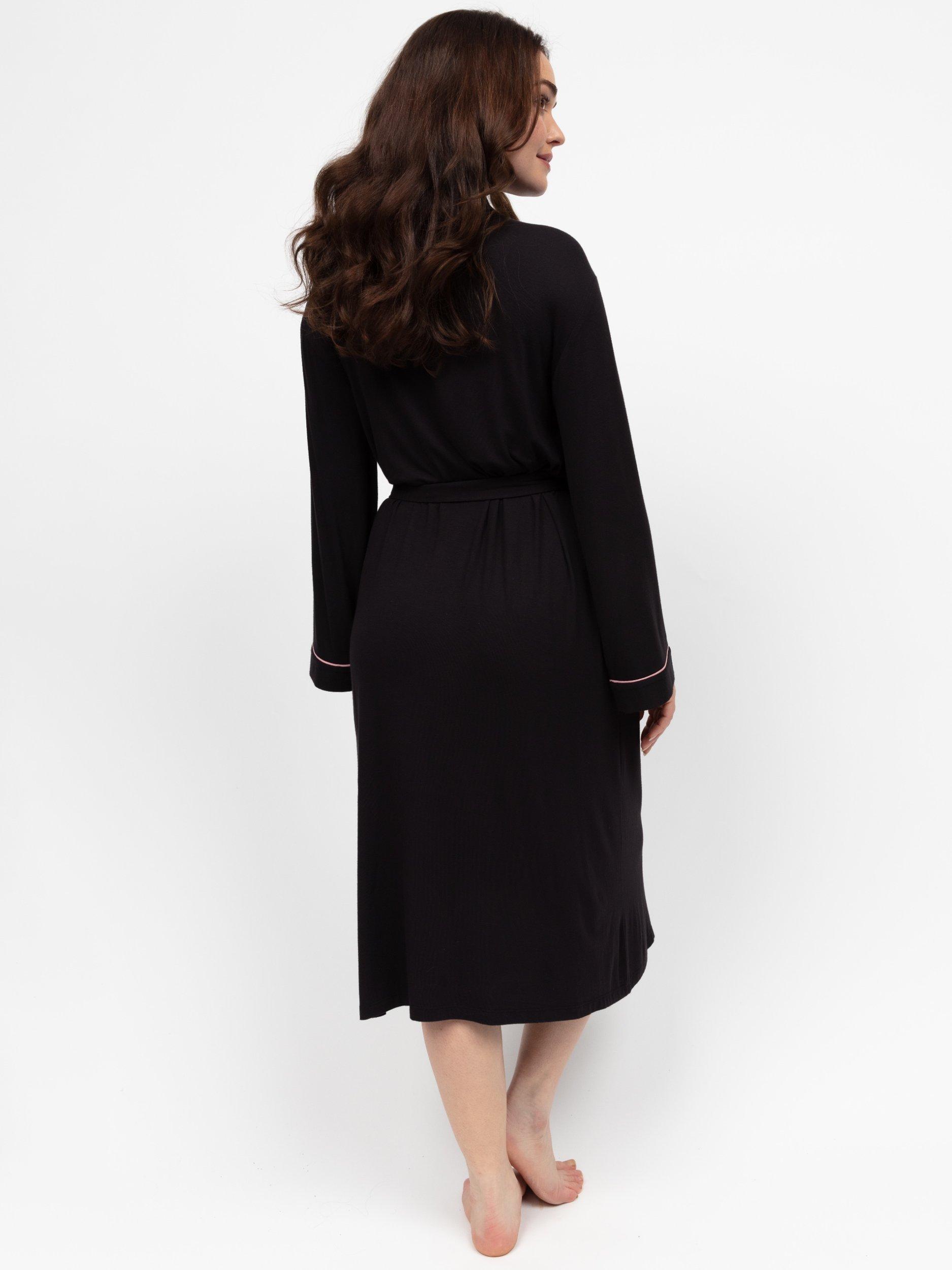 Product image 2 of 3, which shows Cyberjammies Bonnie Jersey Midi Dressing Gown, Black, 6