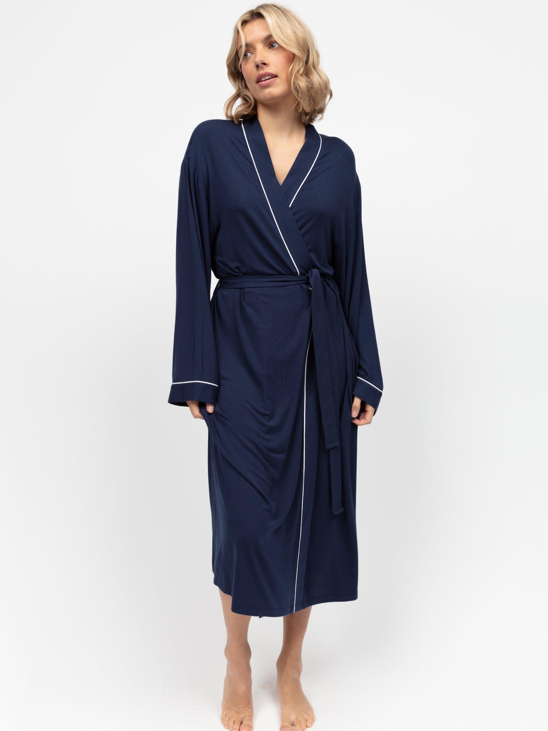 Product image 1 of 3, which shows Cyberjammies Bonnie Jersey Midi Dressing Gown, Navy, 6