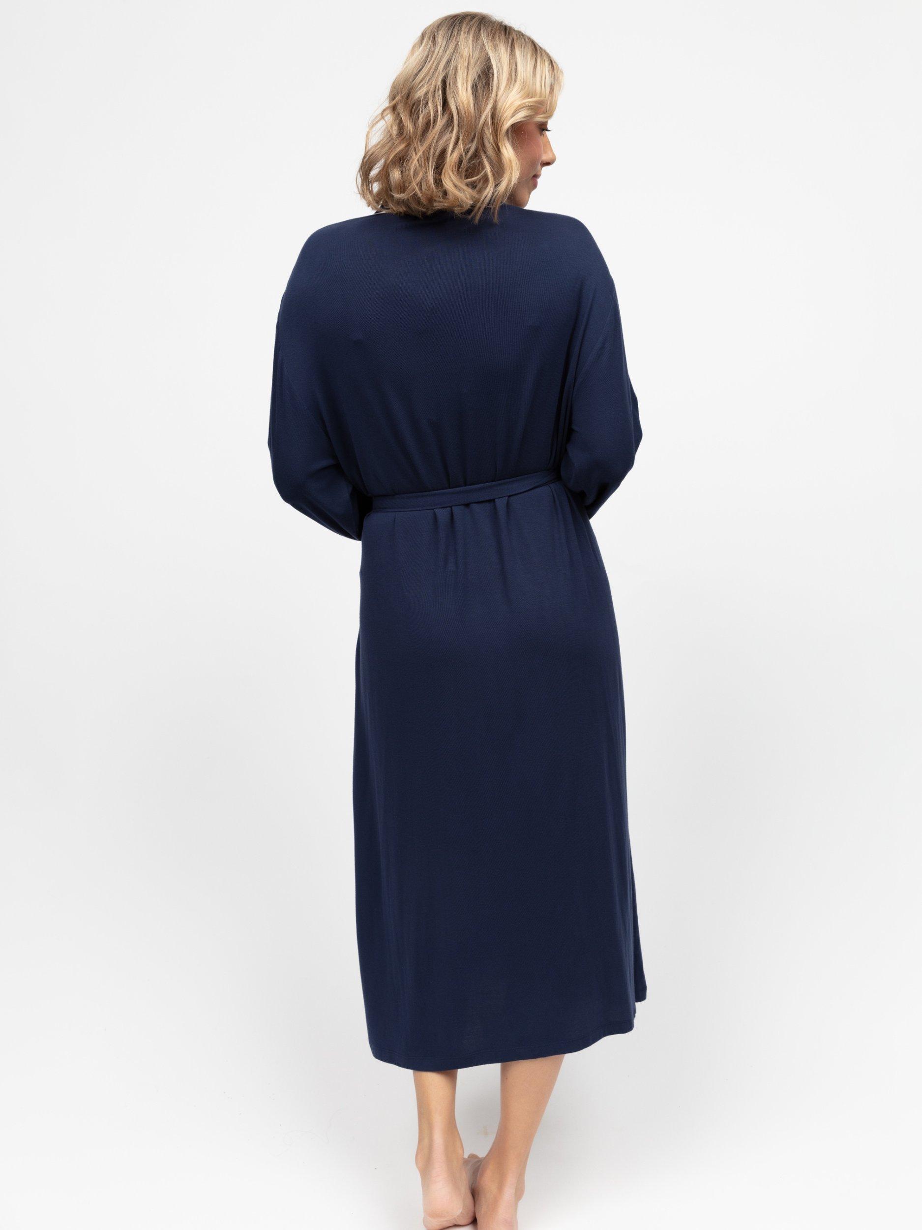 Product image 2 of 3, which shows Cyberjammies Bonnie Jersey Midi Dressing Gown, Navy, 6